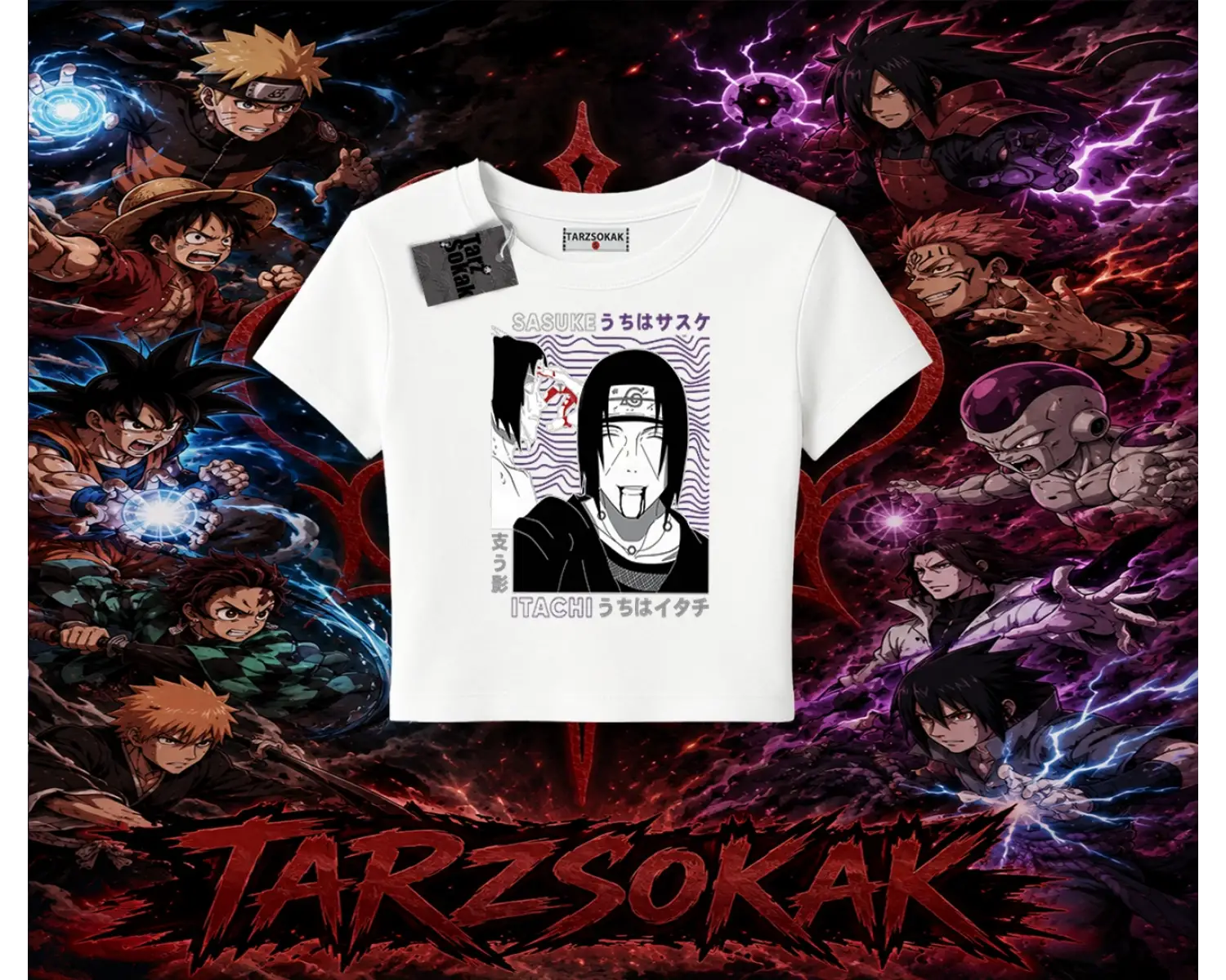 Sasuke uchiha Naruto Anime Karakter Kadın Baby Tee Beyaz