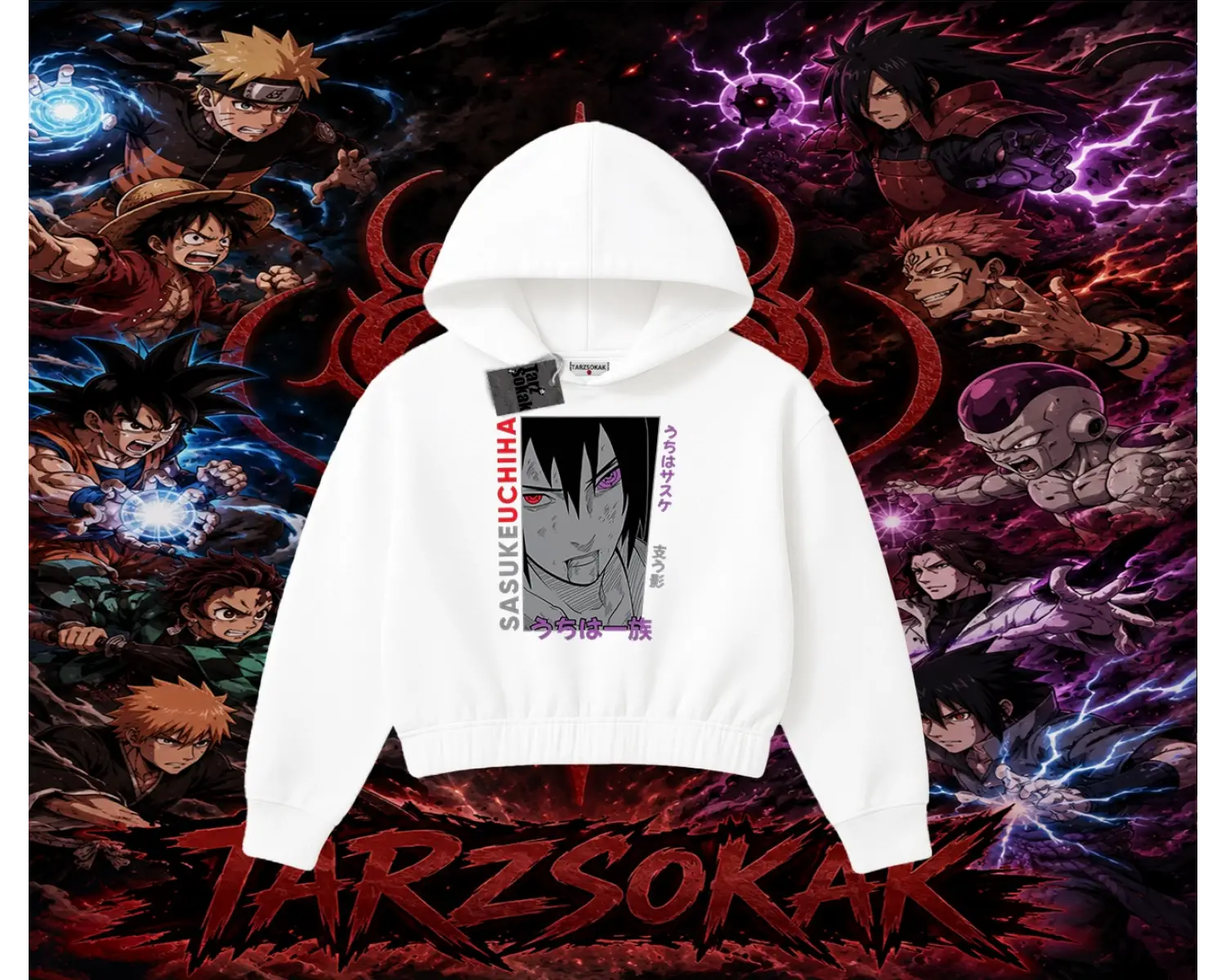Sasuke uchiha Naruto Anime Karakter Kadın Crop Kapşonlu Sweatshirt Beyaz