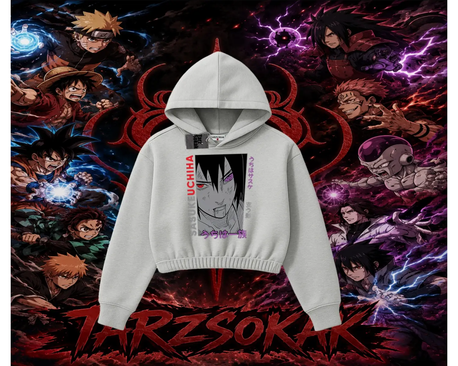 Sasuke uchiha Naruto Anime Karakter Kadın Crop Kapşonlu Sweatshirt Beyaz