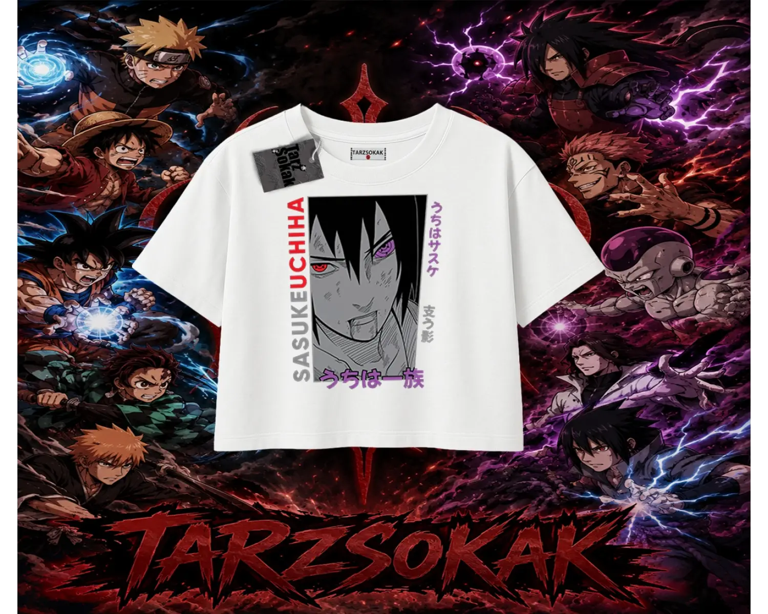 Sasuke uchiha Naruto Anime Karakter Kadın Crop Tişört Beyaz
