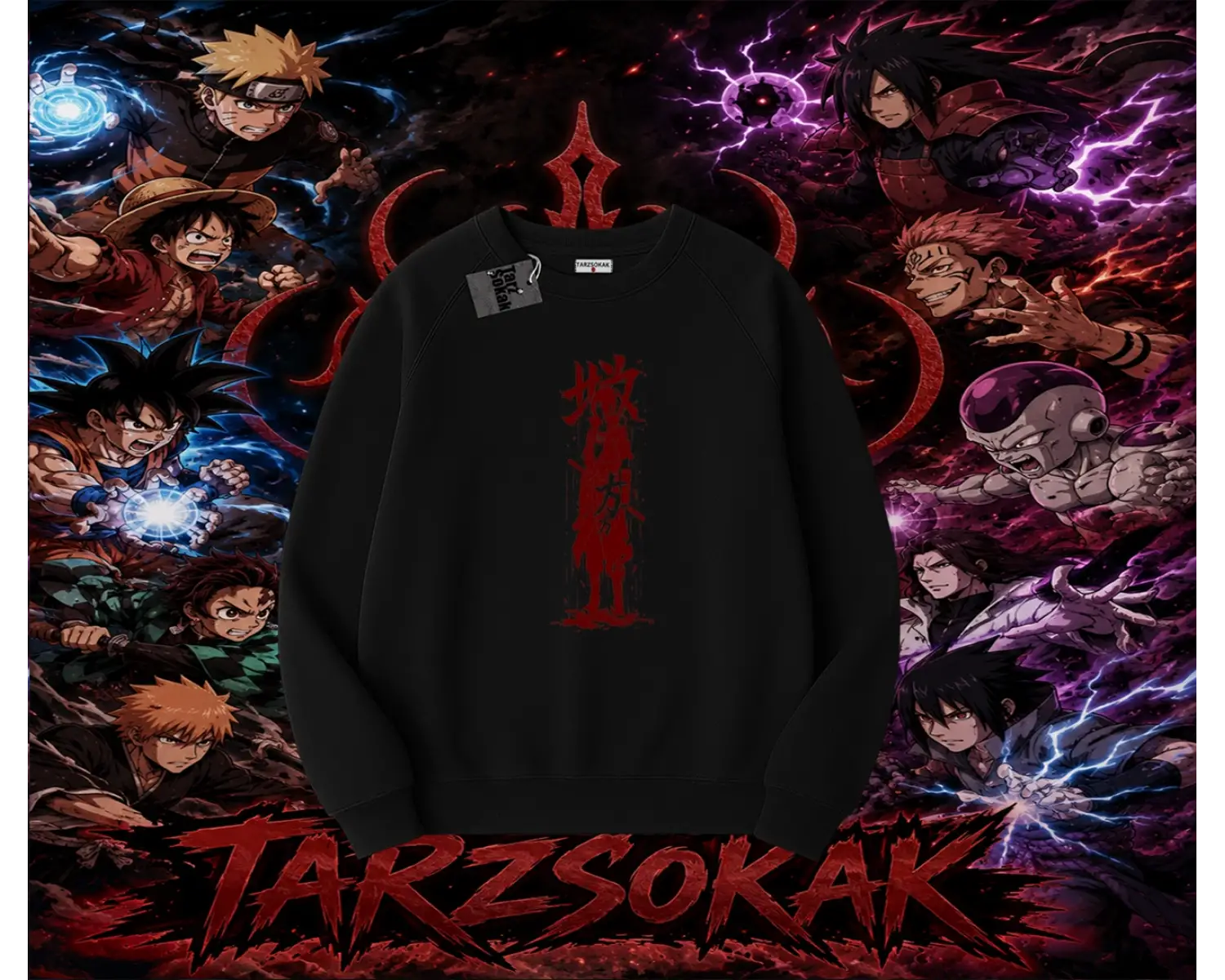 Sasuke uchiha Naruto Anime Karakter Oversize Unisex Bisiklet Yaka Sweatshirt Beyaz
