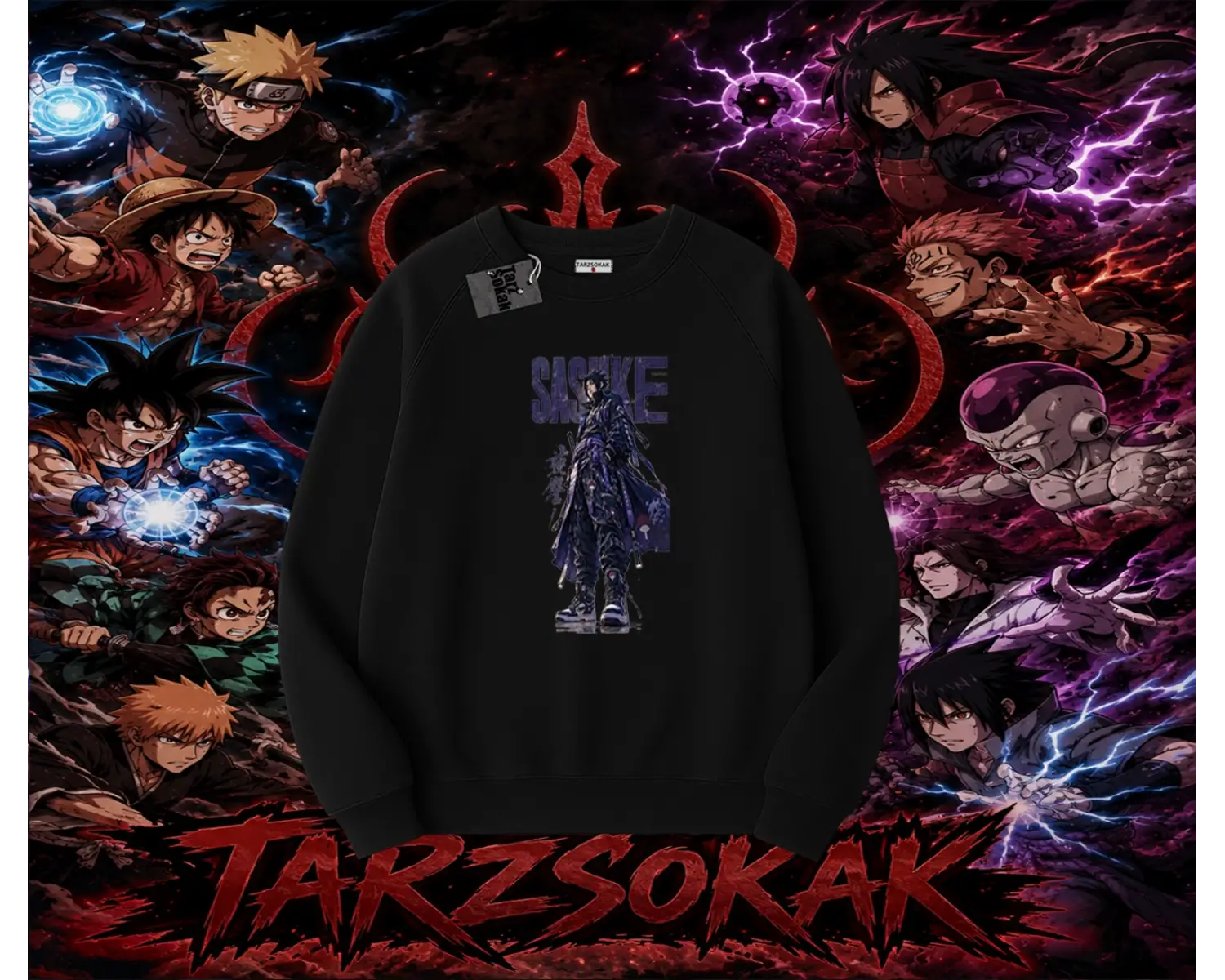 Sasuke uchiha Naruto Anime Karakter Oversize Unisex Bisiklet Yaka Sweatshirt Beyaz