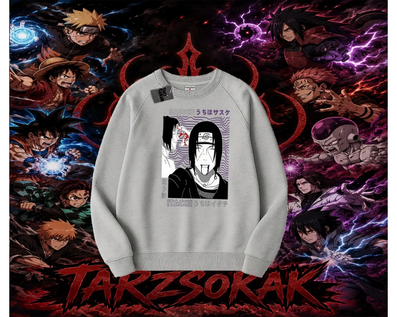 Sasuke uchiha Naruto Anime Karakter Oversize Unisex Bisiklet Yaka Sweatshirt Beyaz