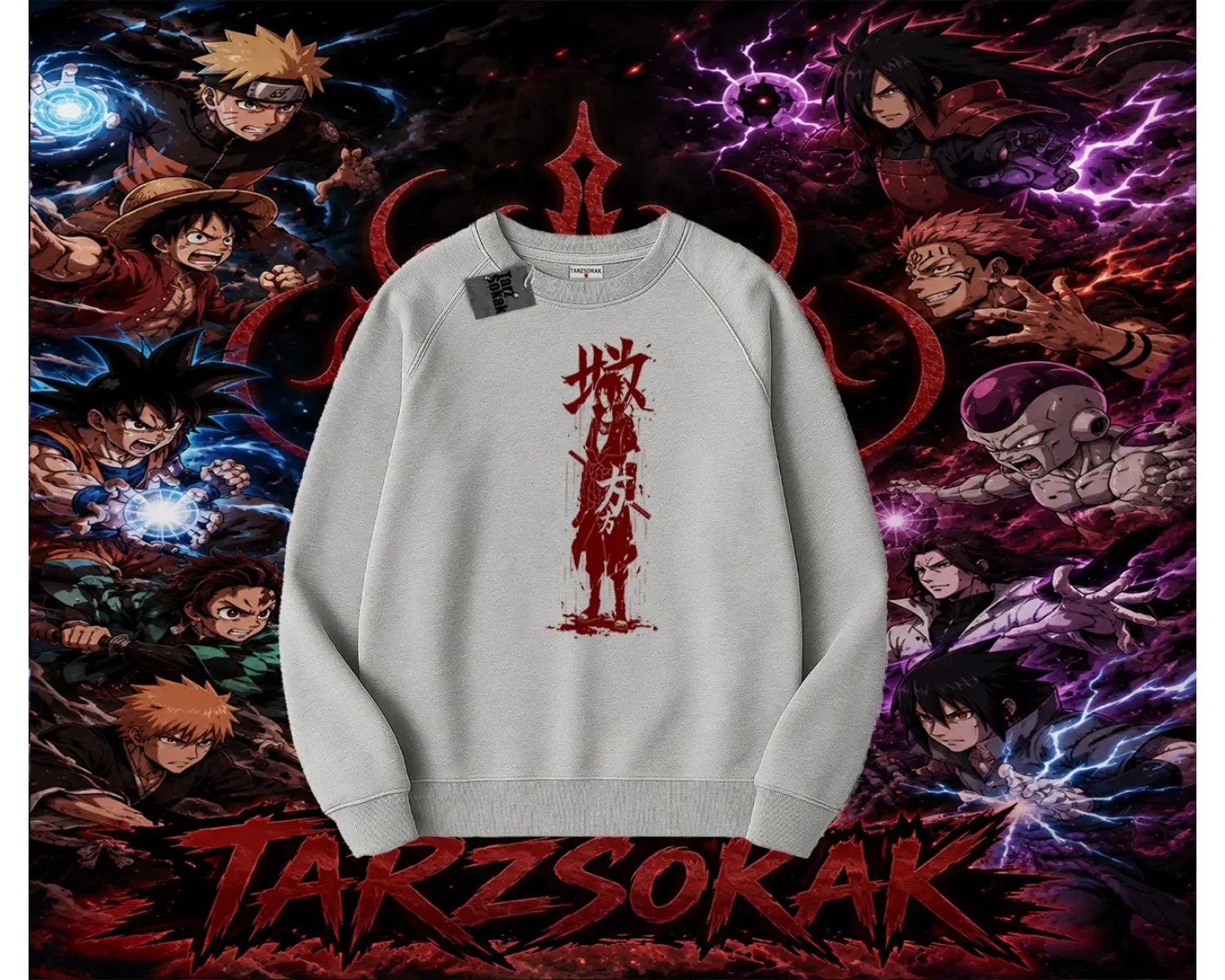 Sasuke uchiha Naruto Anime Karakter Oversize Unisex Bisiklet Yaka Sweatshirt Beyaz
