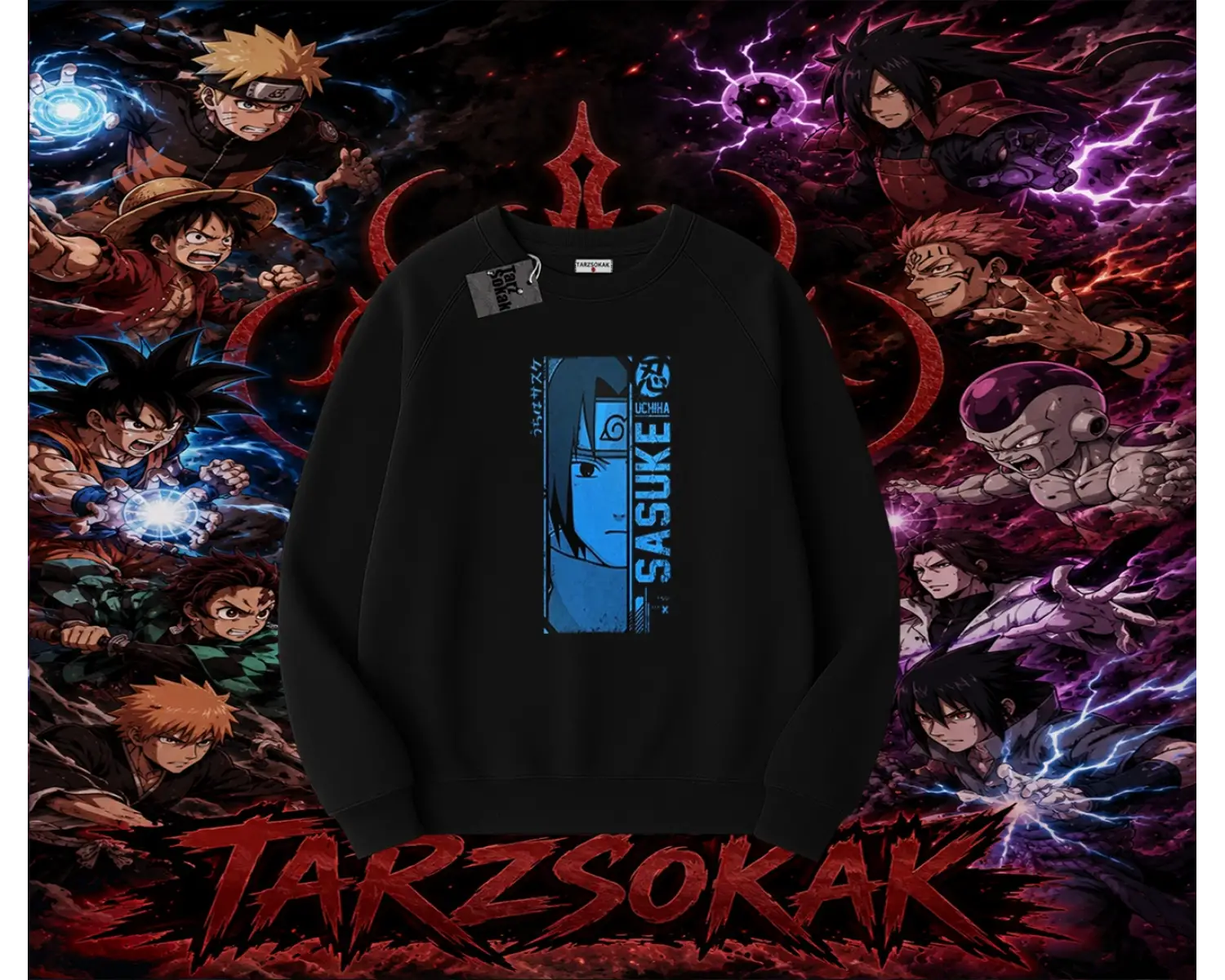 Sasuke uchiha Naruto Anime Karakter Oversize Unisex Bisiklet Yaka Sweatshirt Beyaz