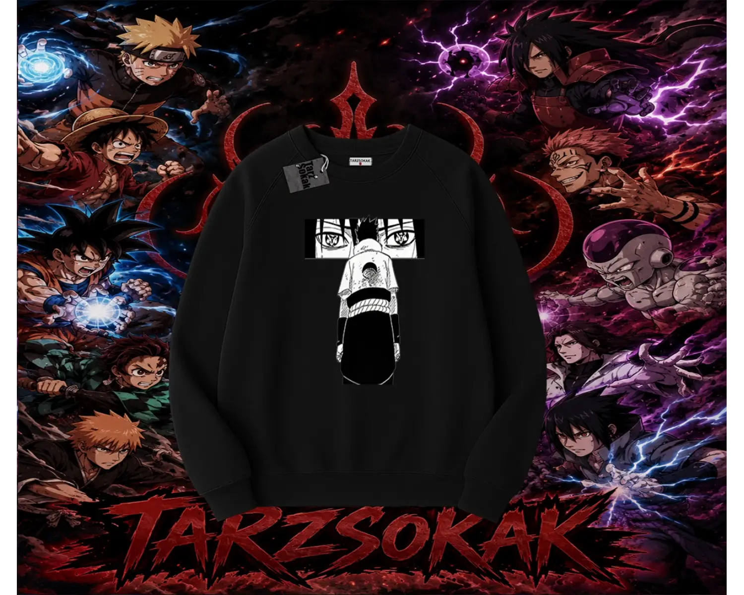 Sasuke uchiha Naruto Anime Karakter Oversize Unisex Bisiklet Yaka Sweatshirt Beyaz