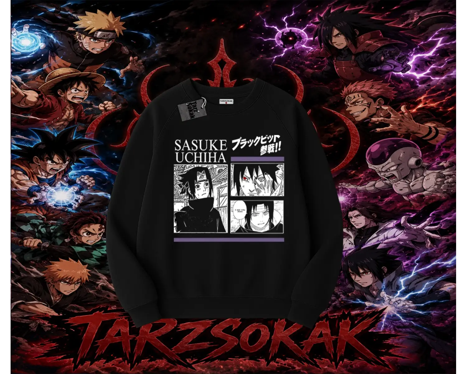 Sasuke uchiha Naruto Anime Karakter Oversize Unisex Bisiklet Yaka Sweatshirt Beyaz