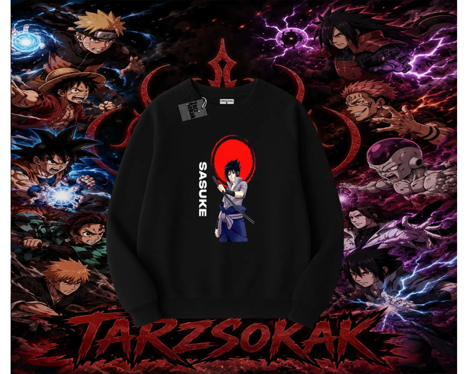 Sasuke uchiha Naruto Anime Karakter Oversize Unisex Bisiklet Yaka Sweatshirt Beyaz