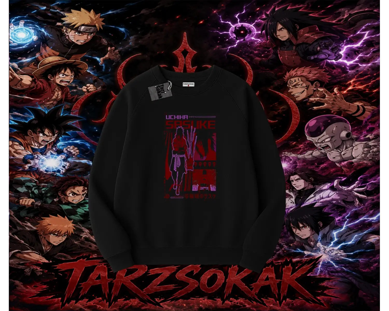 Sasuke uchiha Naruto Anime Karakter Oversize Unisex Bisiklet Yaka Sweatshirt Beyaz