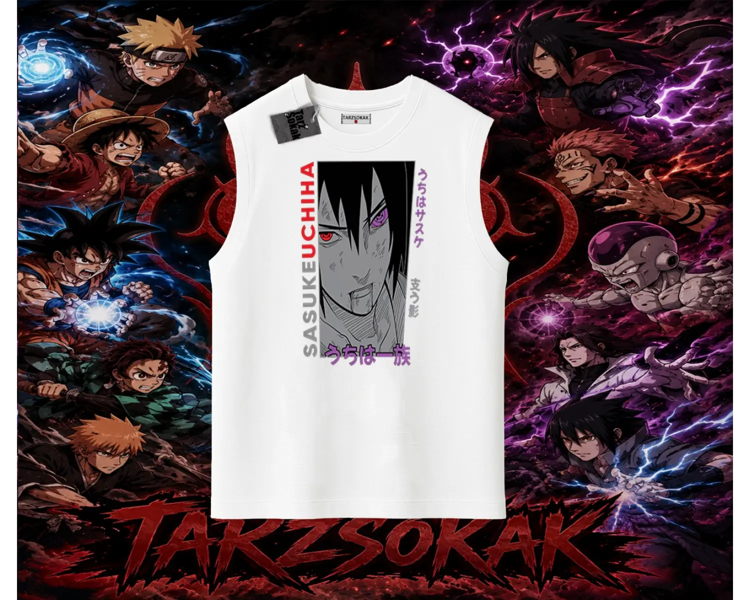 Sasuke uchiha Naruto Anime Karakter Oversize Unisex Kolsuz Tişört Beyaz