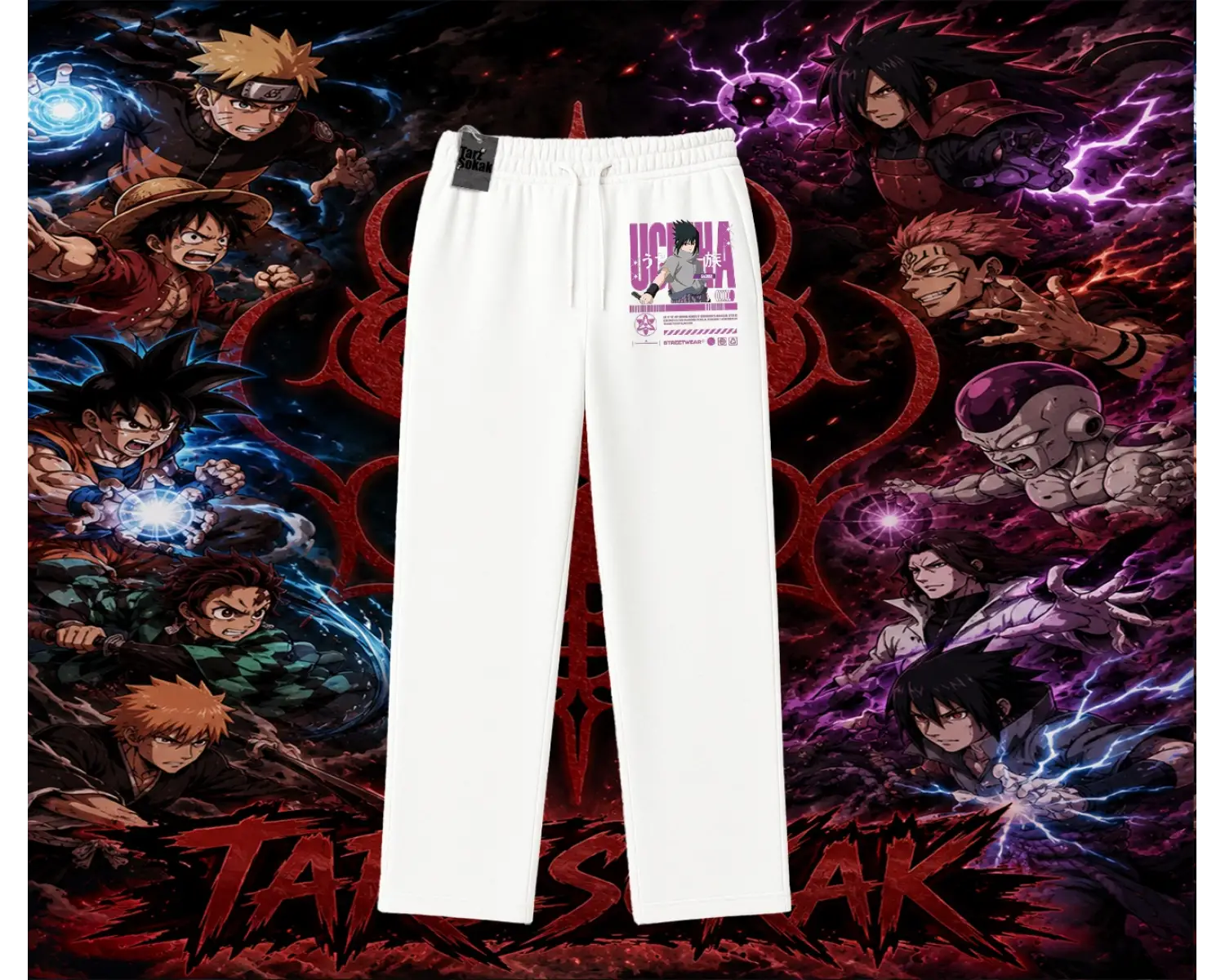 Sasuke uchiha Naruto Anime Karakter Unisex Baggy Eşofman Altı Beyaz