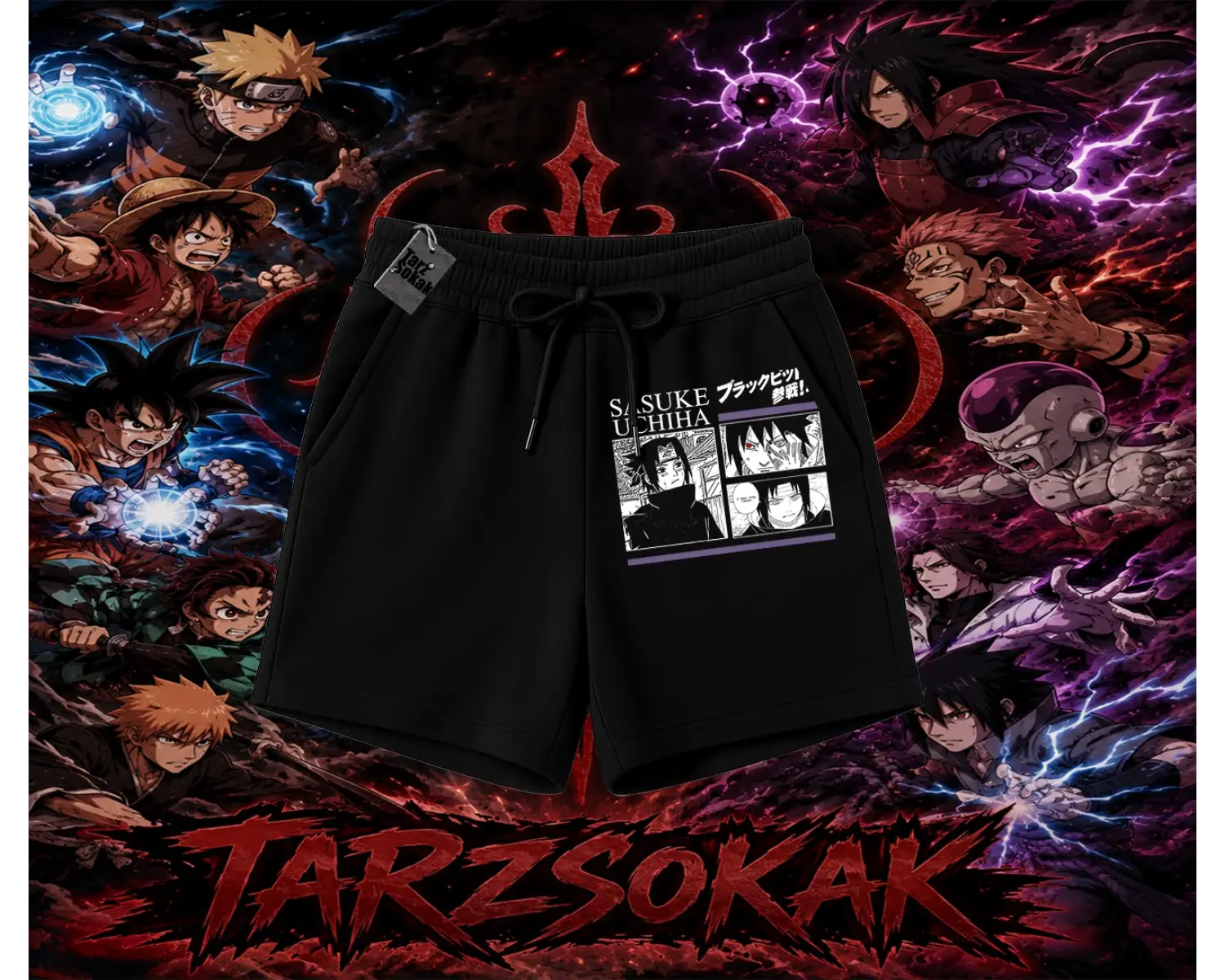 Sasuke uchiha Naruto Anime Karakter Unisex Şort Beyaz