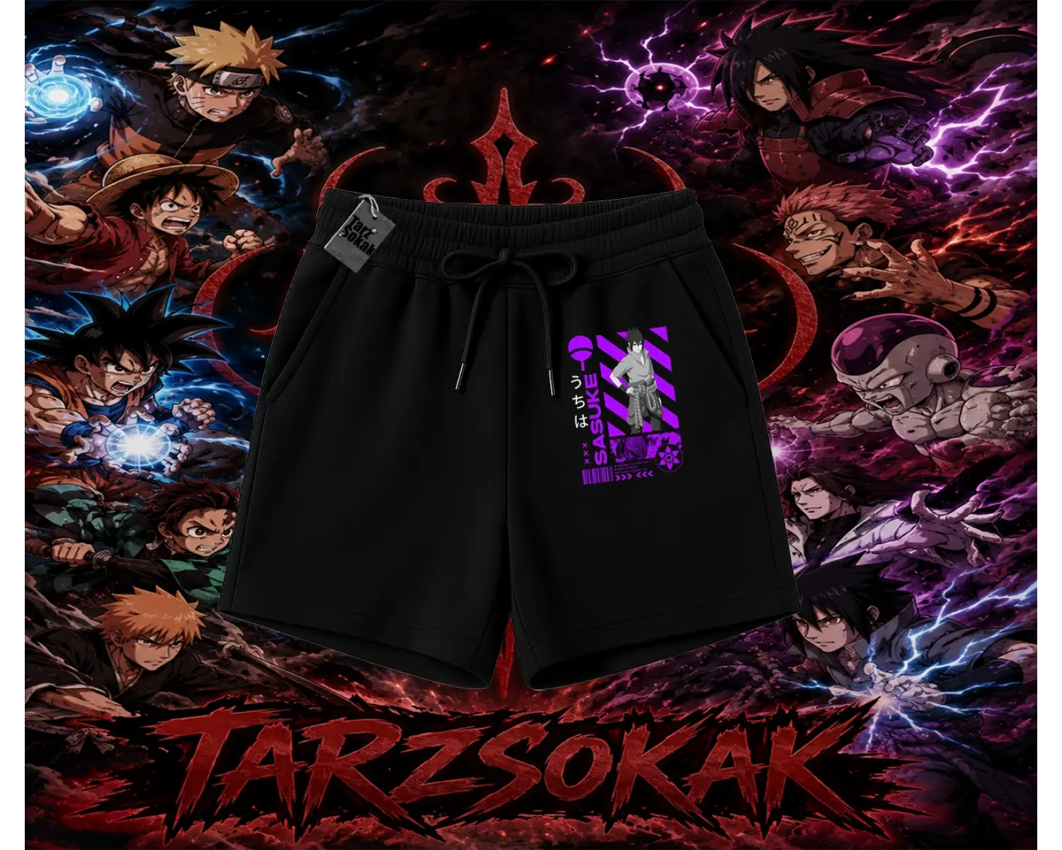 Sasuke uchiha Naruto Anime Karakter Unisex Şort Beyaz