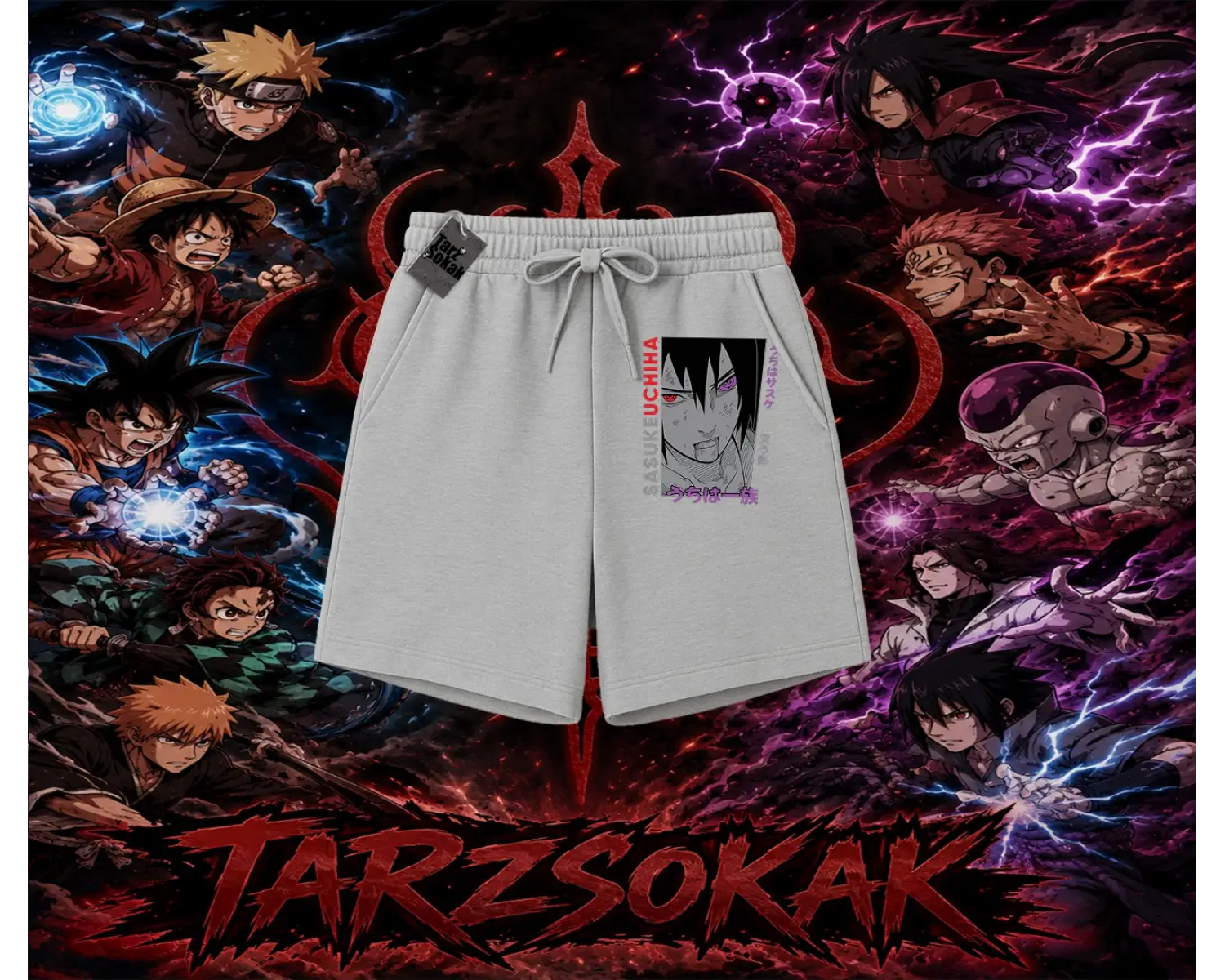 Sasuke uchiha Naruto Anime Karakter Unisex Şort Beyaz