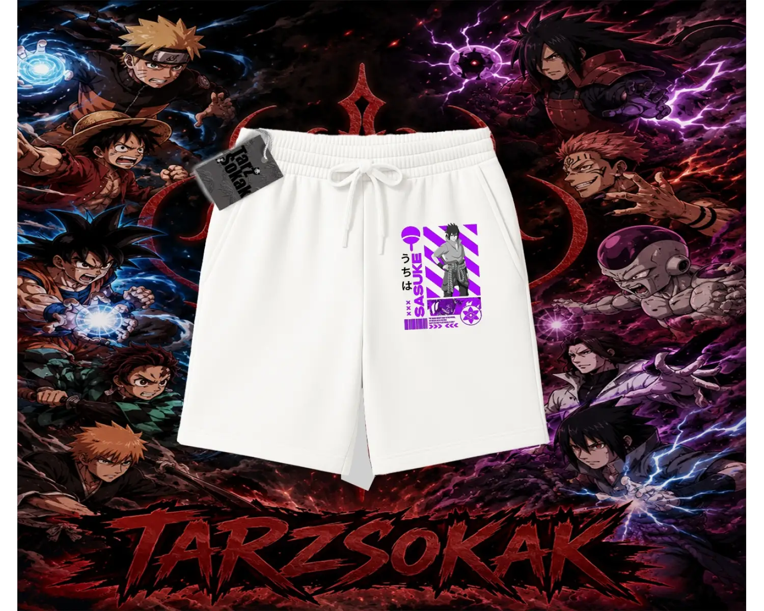 Sasuke uchiha Naruto Anime Karakter Unisex Şort Beyaz