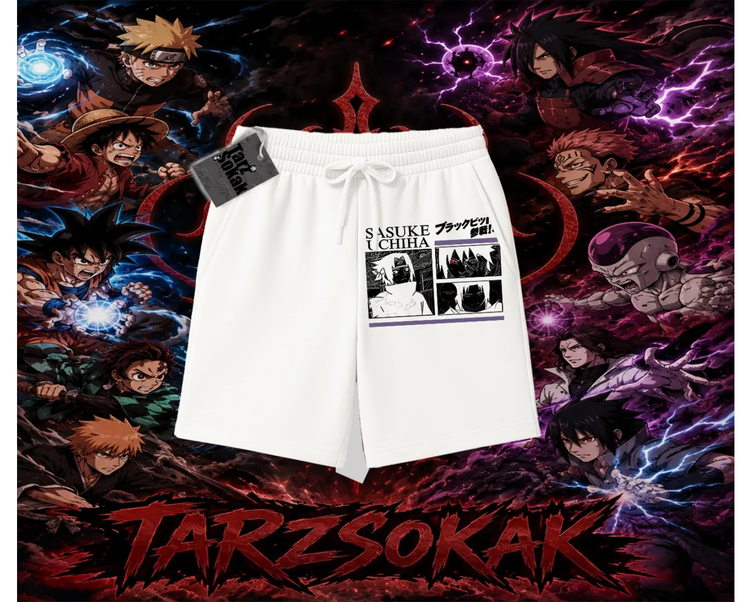 Sasuke uchiha Naruto Anime Karakter Unisex Şort Beyaz