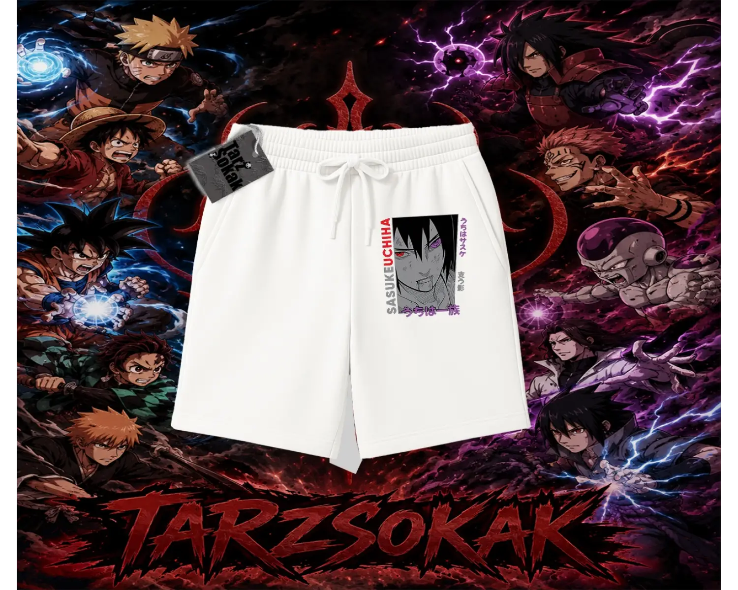 Sasuke uchiha Naruto Anime Karakter Unisex Şort Beyaz