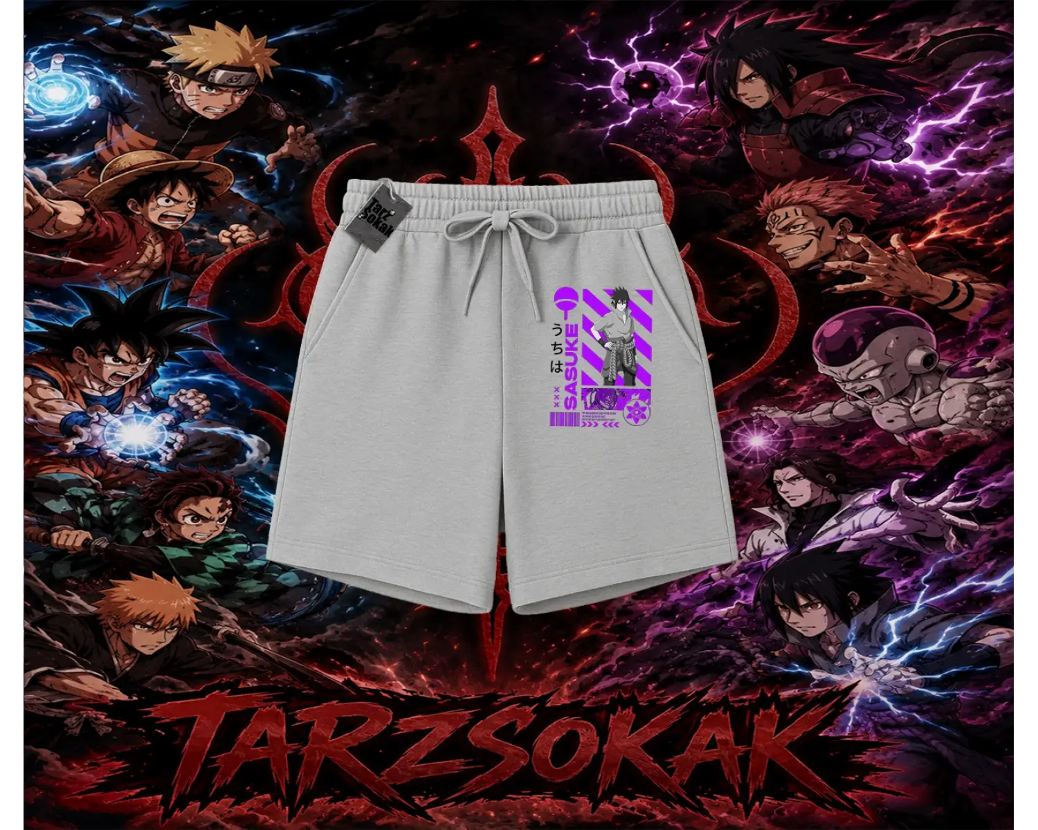 Sasuke uchiha Naruto Anime Karakter Unisex Şort Beyaz