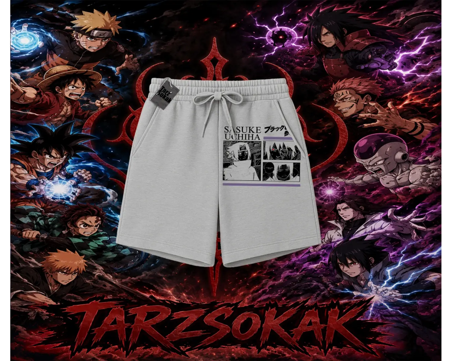 Sasuke uchiha Naruto Anime Karakter Unisex Şort Beyaz