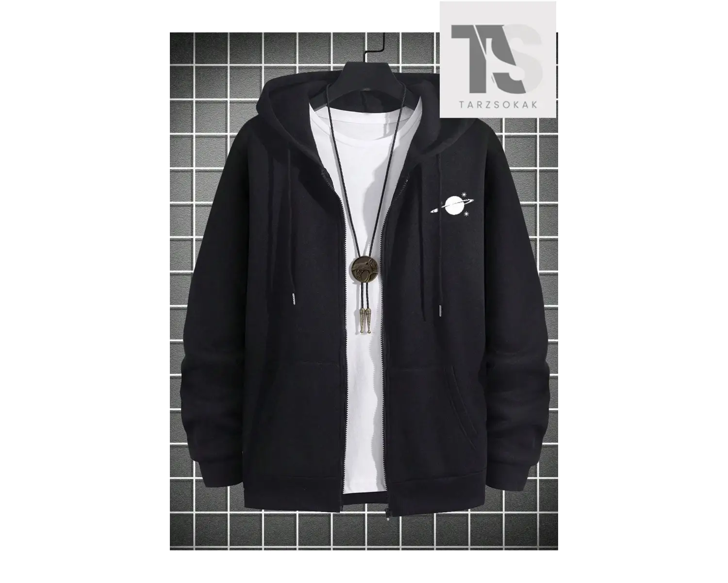 Saturn Cosmos Sweatshirt Fermuarlı Siyah