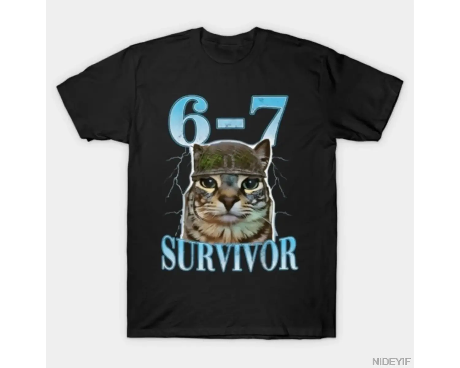 Saying 67 Cats Tummy Ache Survivor Cat Six Seven Erkek Kadın Tişörtü %100 Pamuklu Tişörtler K