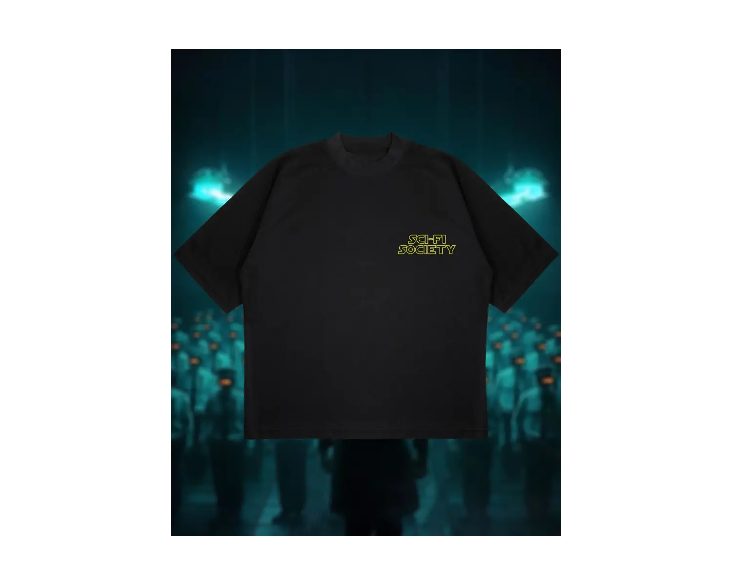 Sci-fi Society Baskılı Oversize Unisex Pamuklu Nefes Alan Kalın Kumaşlı