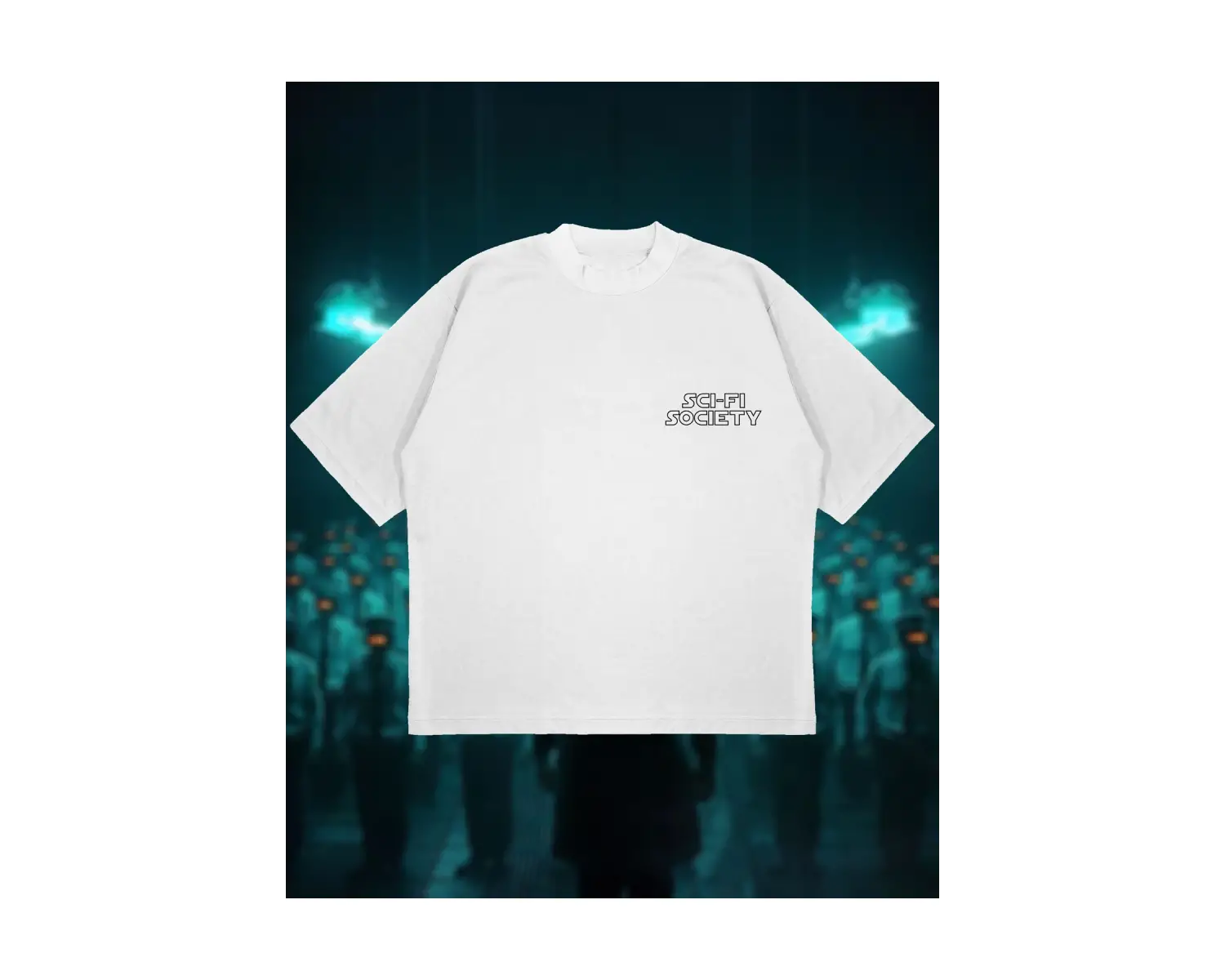 Sci-fi Society Baskılı Oversize Unisex Pamuklu Nefes Alan Kalın Kumaşlı