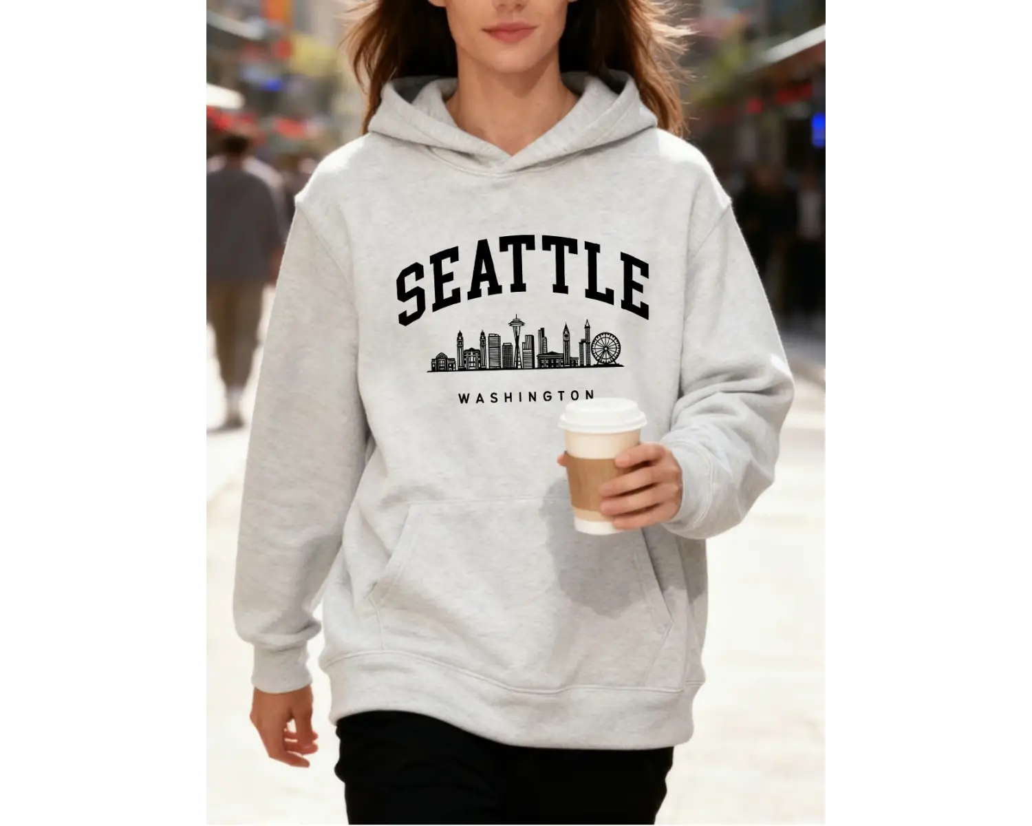 Seattle Washington Mektup Baskılı Kapüşonlular Pamuklu Kadın Sportif Bol Kazaklar Kışlık Pola