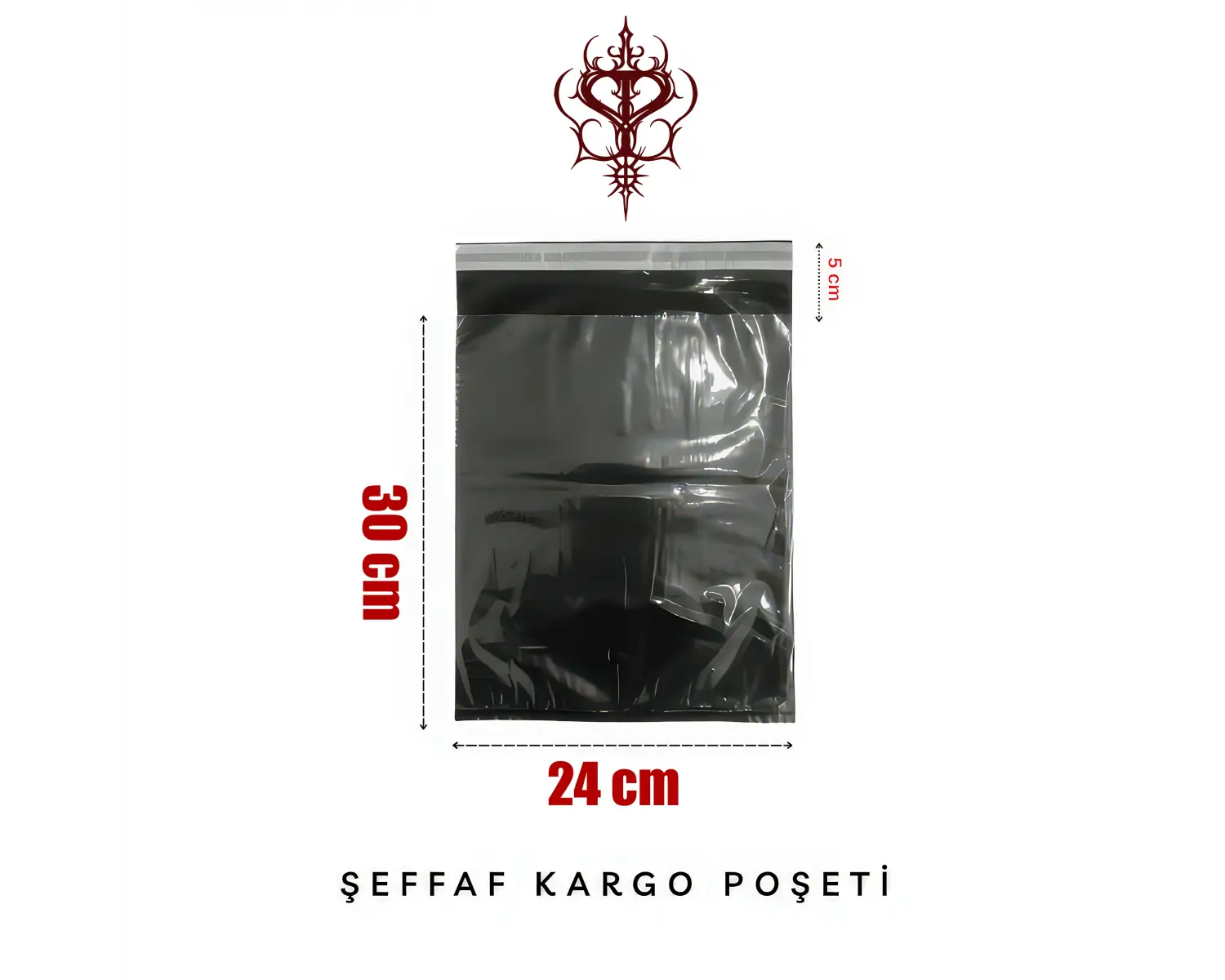 Şeffaf Kargo Poşeti 80 Mikron 24 x 30 Cm + 5 Cm