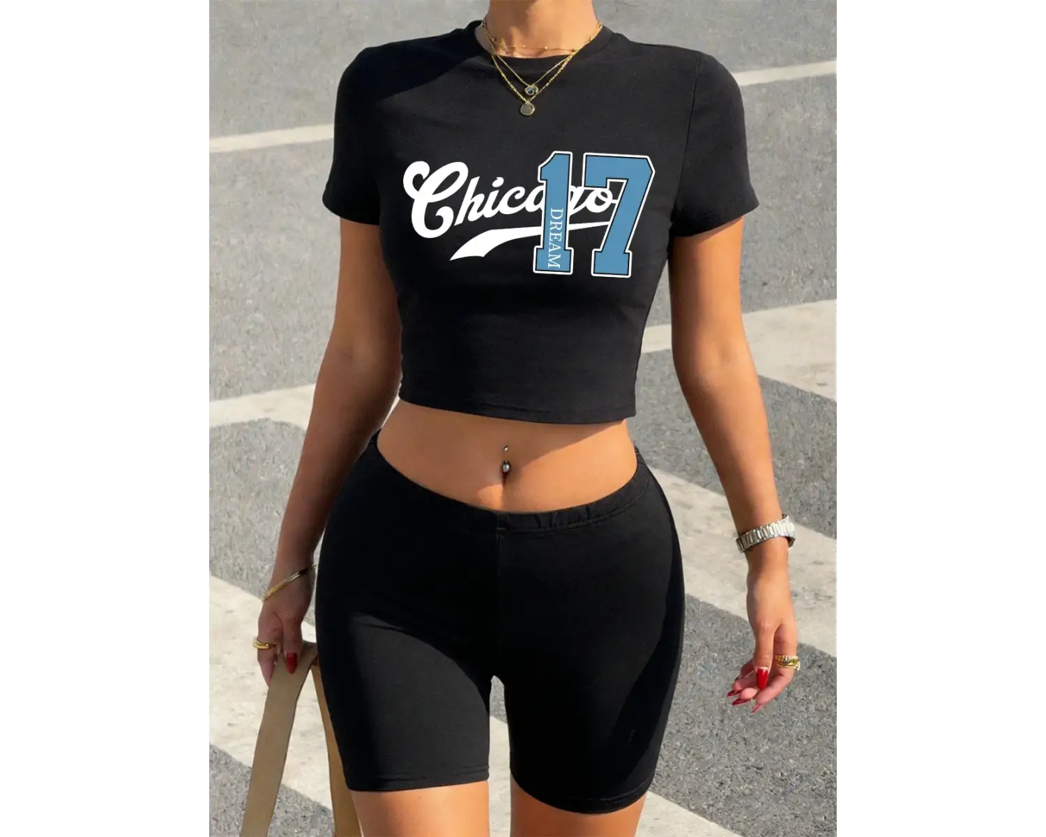Seksi Chicago Rüya Numarası 17 Baskı Kırpma Üstleri Şort Kadın Yaz Iki Parçalı Set T-Shirt Pa