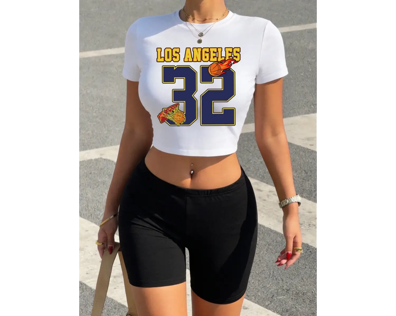 Seksi Los Angeles Numarası 32 Baskılar Kırpma Üstleri Şort Kadın Yaz İki Parçalı Set T-Shirt