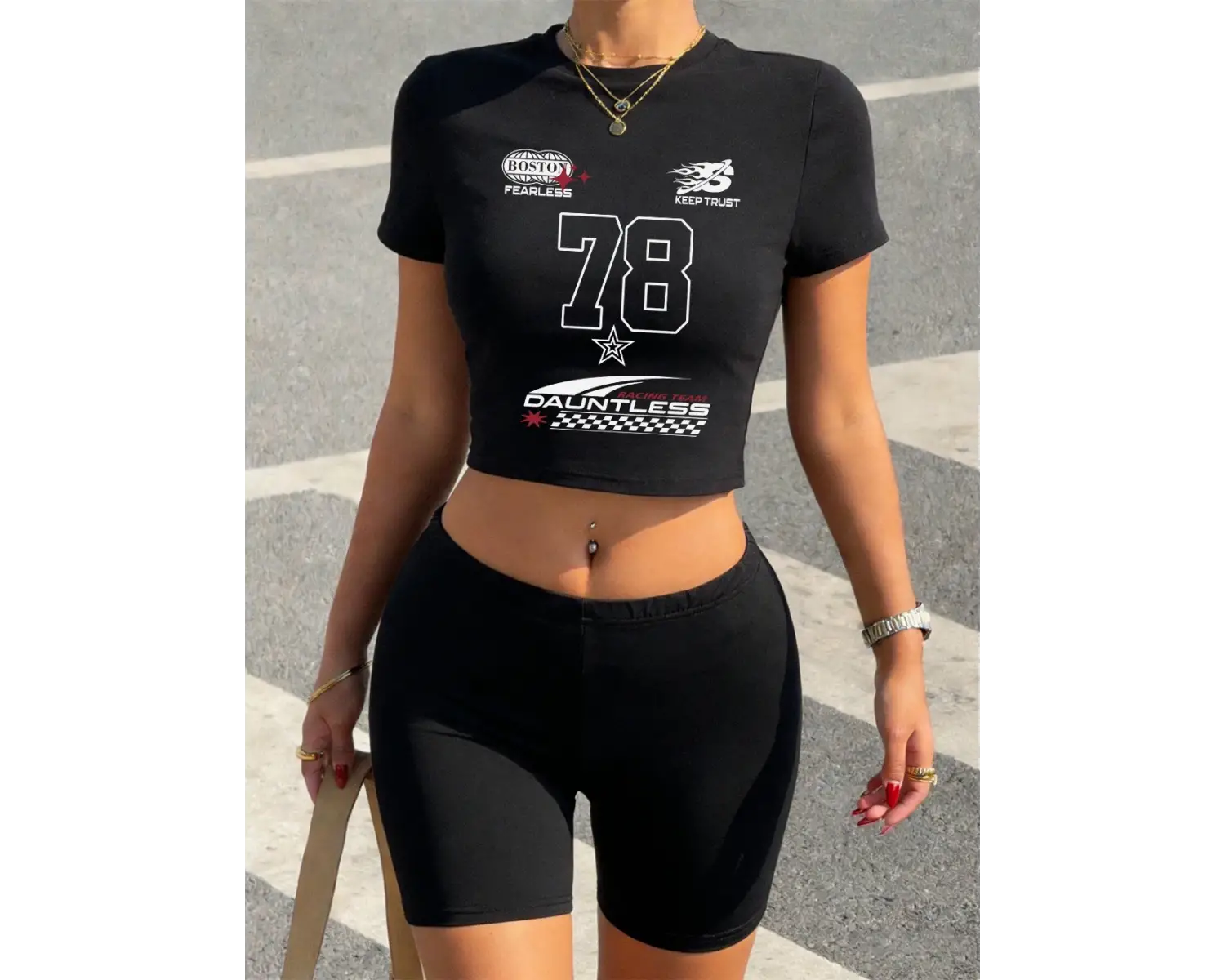 Seksi Numara 78 Dauntless Jersey Baskı Kırpma T-Shirt Şort Kadın İki Adet Set Üstleri Pantolo