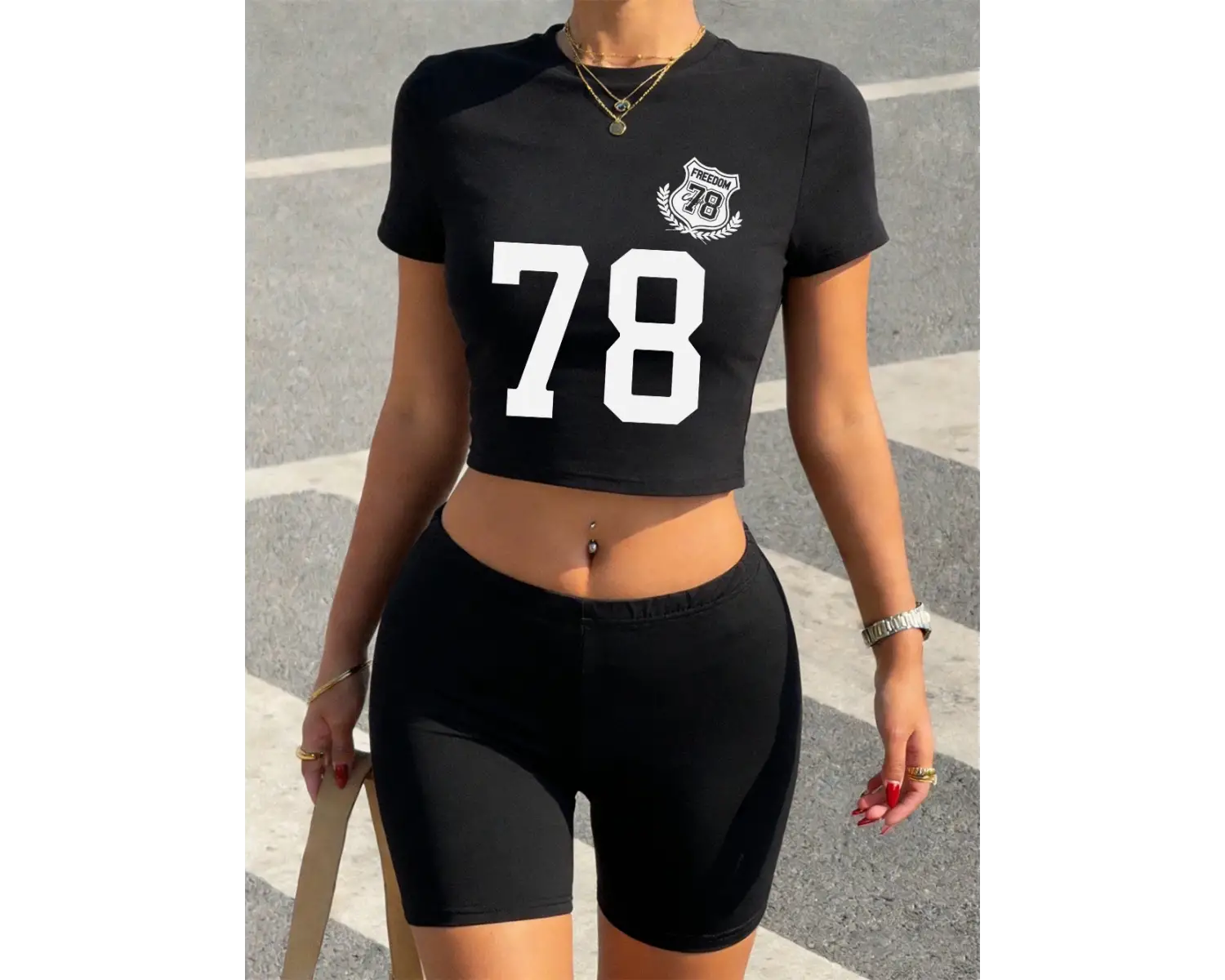 Seksi Numarası 78 Büyük Baskılar Kırpma T-Shirt Şort Kadın Yaz Iki Parçalı Set Üstleri Pantol