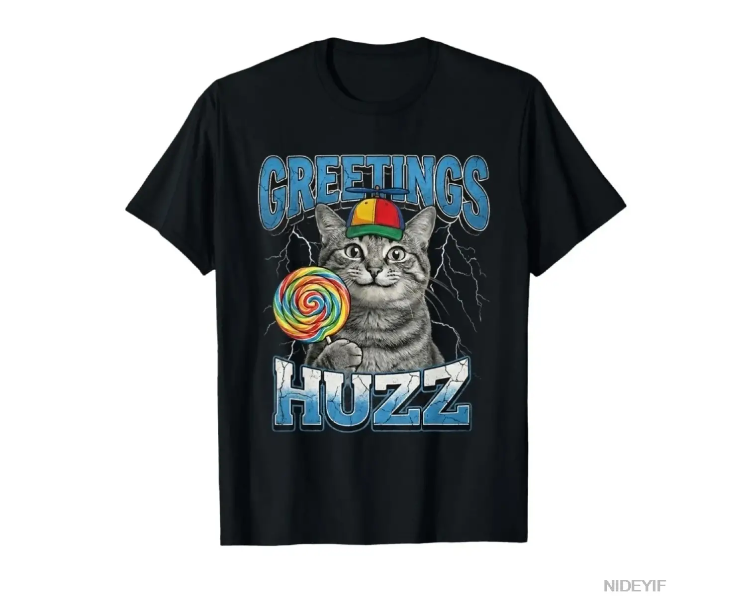 Selamlar Huzz Komik Lolipop Kedi Meme T-shirt Erkekler Kadınlar Için % 100% Pamuk T Shirt Kıs