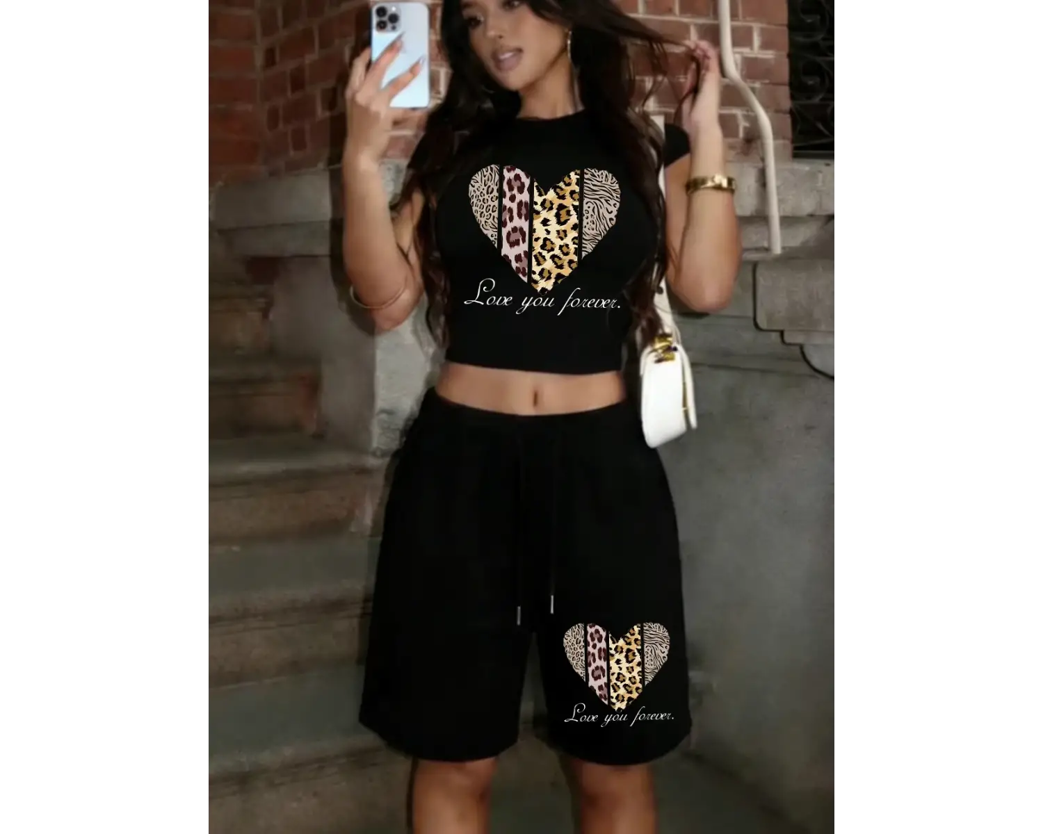 Seni Sonsuza Kadar Seviyorum Kalp Baskılı Babby Teelar Şortlar Günlük İki Parçalı Set Tişörtle