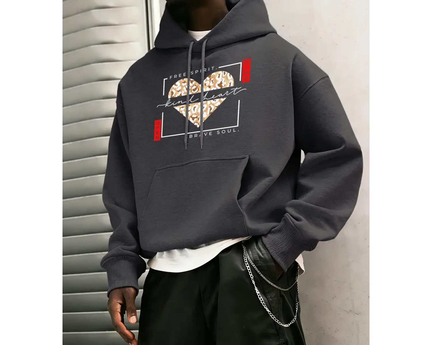 Serbest Ruh Nazik Kalp Cesur Ruh Baskılı Kapüşonlular Erkek Polar Rahat Hoody Günlük Hip Hop