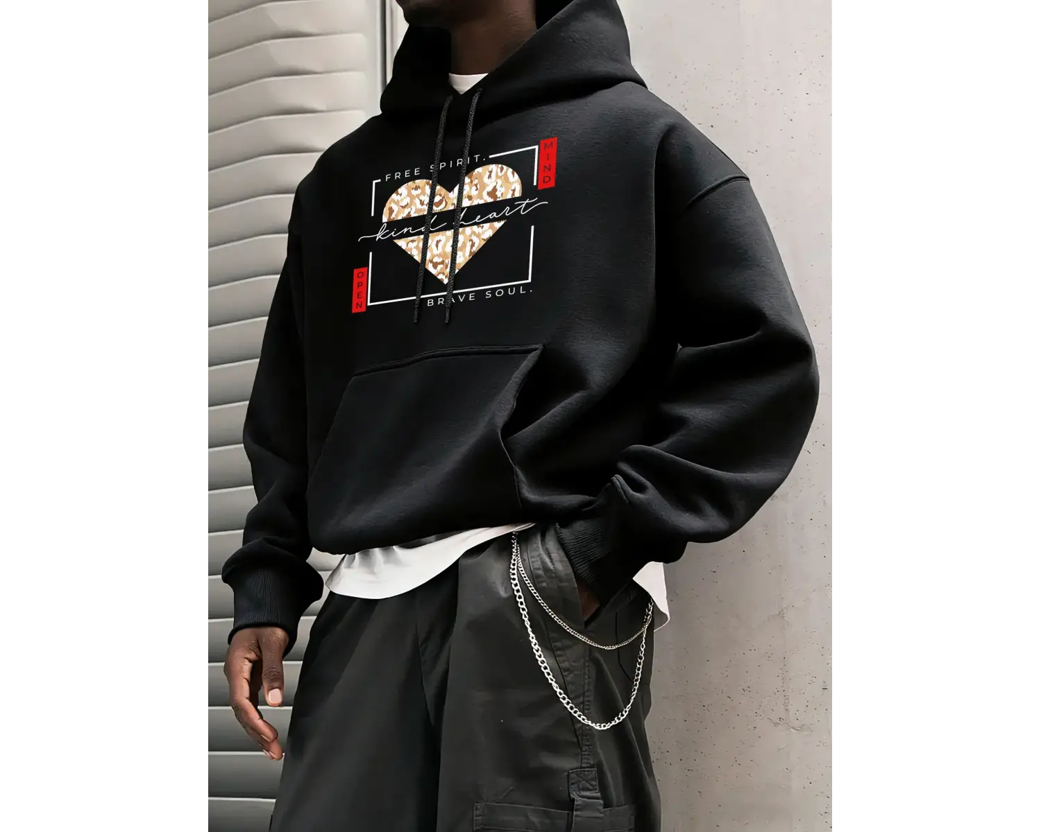 Serbest Ruh Nazik Kalp Cesur Ruh Baskılı Kapüşonlular Erkek Polar Rahat Hoody Günlük Hip Hop