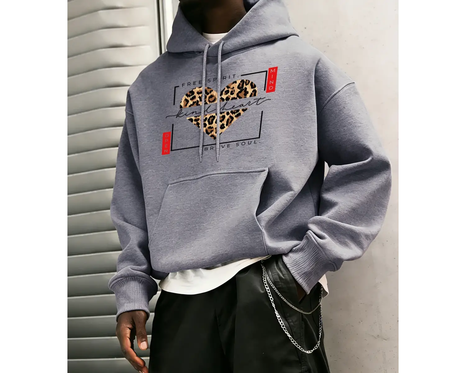 Serbest Ruh Nazik Kalp Cesur Ruh Baskılı Kapüşonlular Erkek Polar Rahat Hoody Günlük Hip Hop