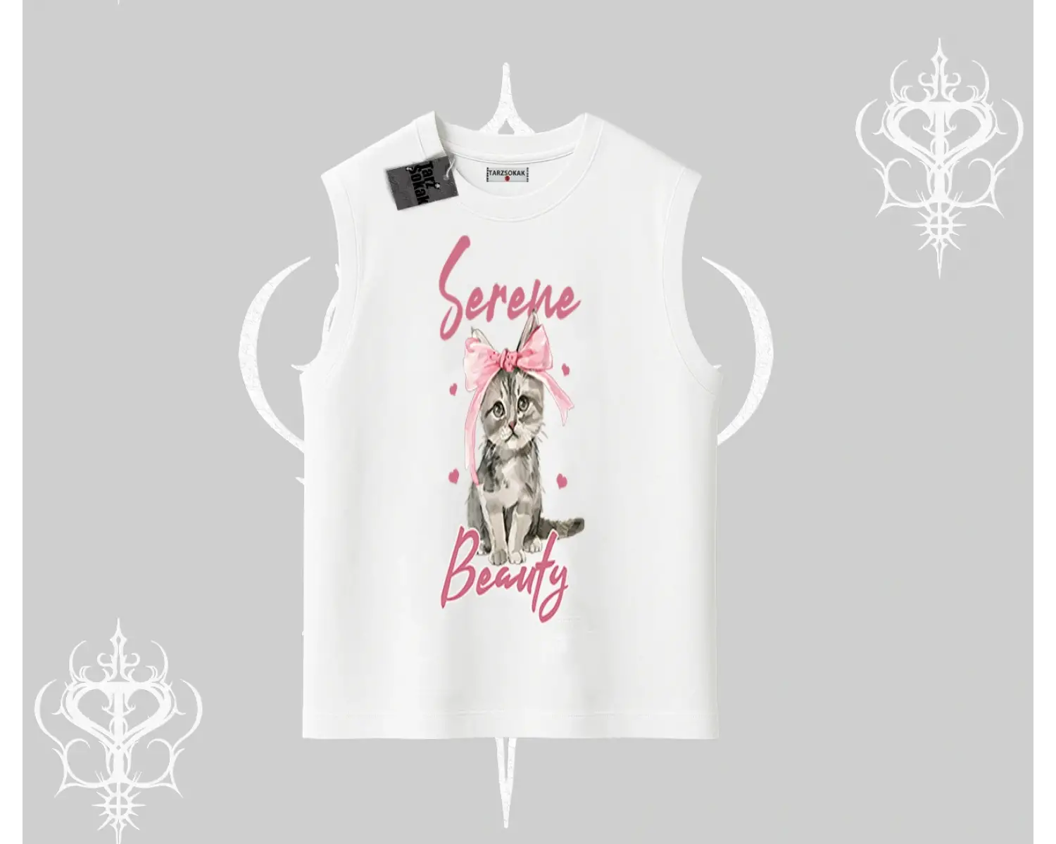 Serene Beauty Kedi Baskılı  Kolsuz Tshirt