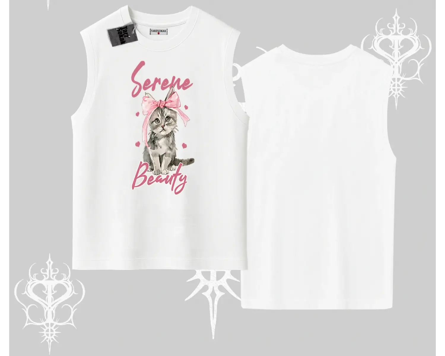 Serene Beauty Kedi Baskılı  Kolsuz Tshirt