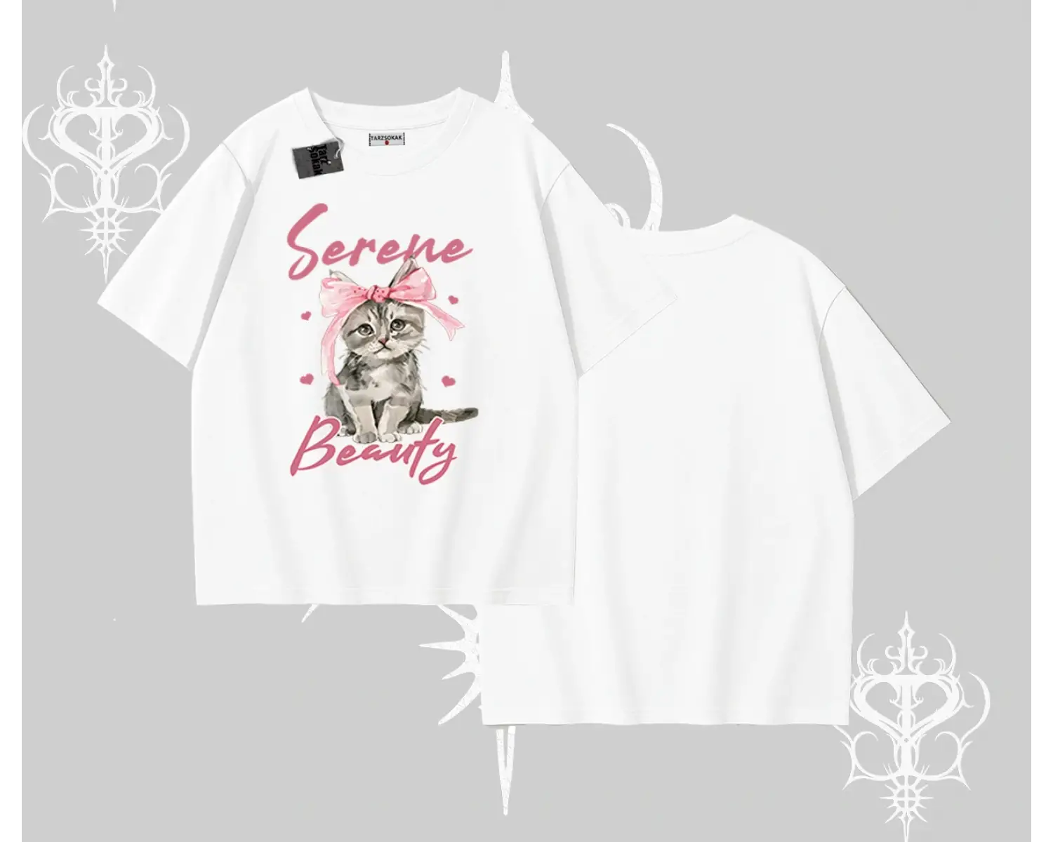 Serene Beauty Kedi Baskılı  Oversize Tshirt