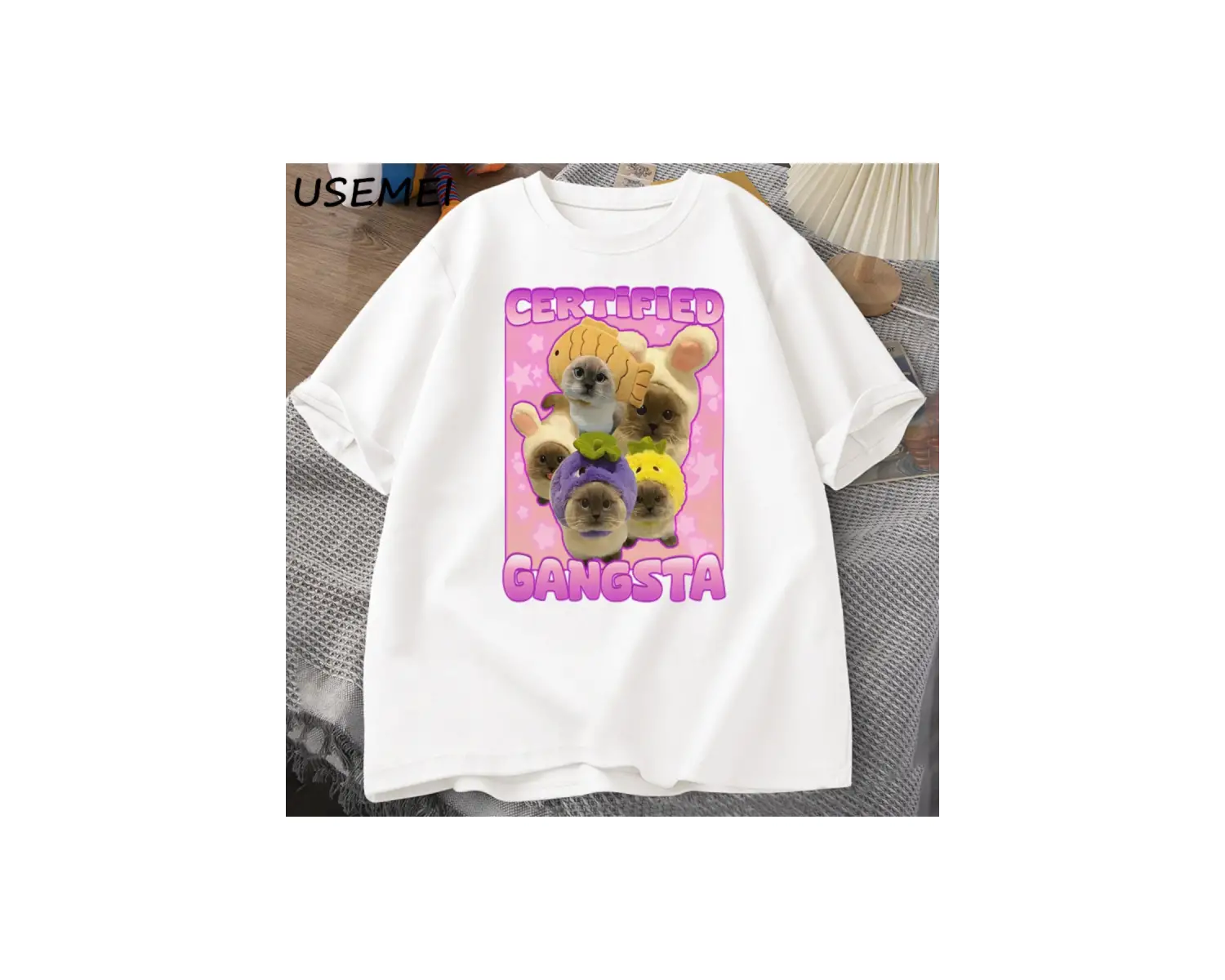 Sertifikalı Gangsta komik kedi Meme T-shirt Goofy Tee Teeaptal kediler Tshirt boy erk 3079