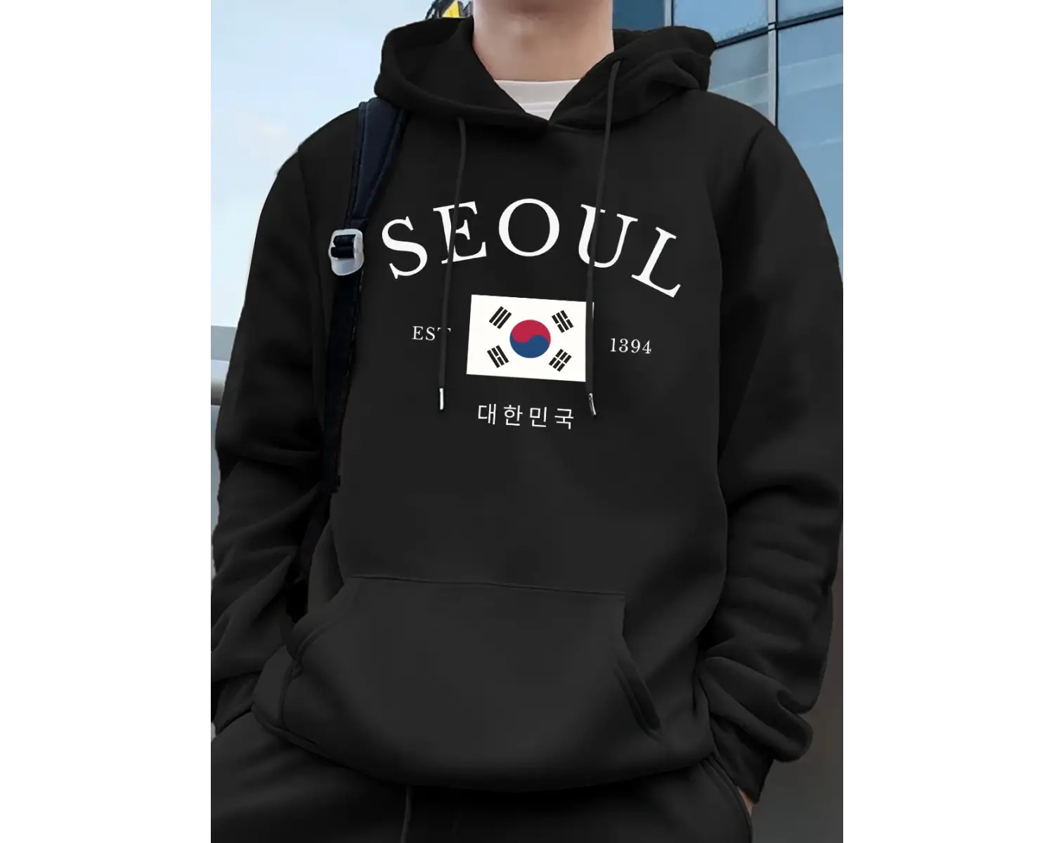 Seul Est 1394 Bayrak Harfli Baskılı Kapüşonlu Erkek Eşofman Cepli Kazak Sportif Bol Sweatshir