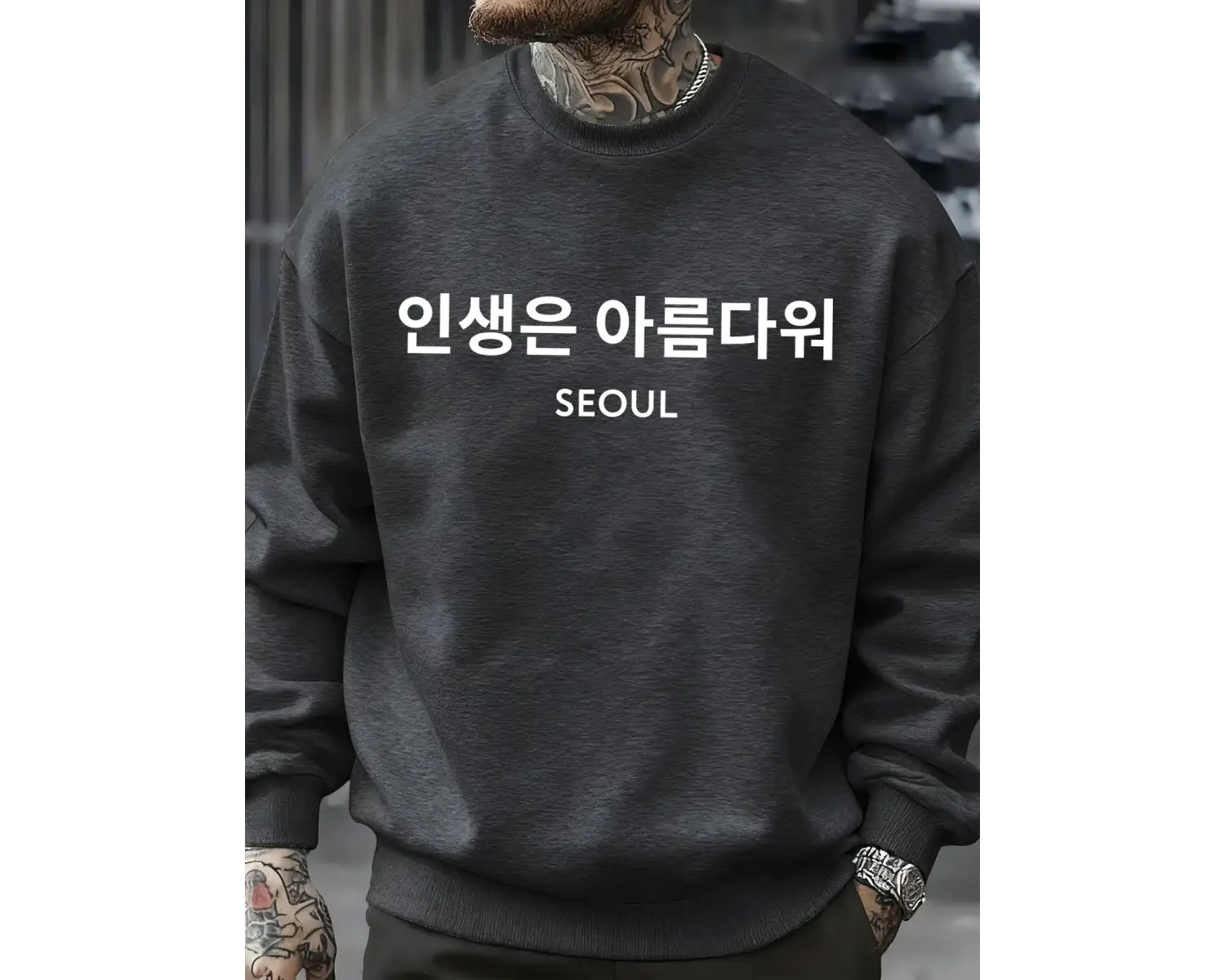 Seul Kore Mektup Baskı Erkekler Tişörtü Moda Kişilik Spor Rahat Sonbahar Kazaklar Bisiklet Ya