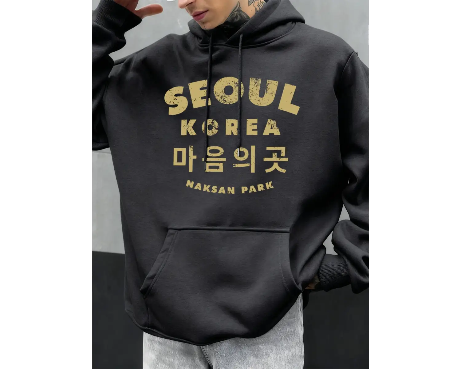 Seul Kore Mektup Baskılar Erkekler Hoody Sonbahar Polar Kapüşonlular Hip Hop Büyük Boy Sokak