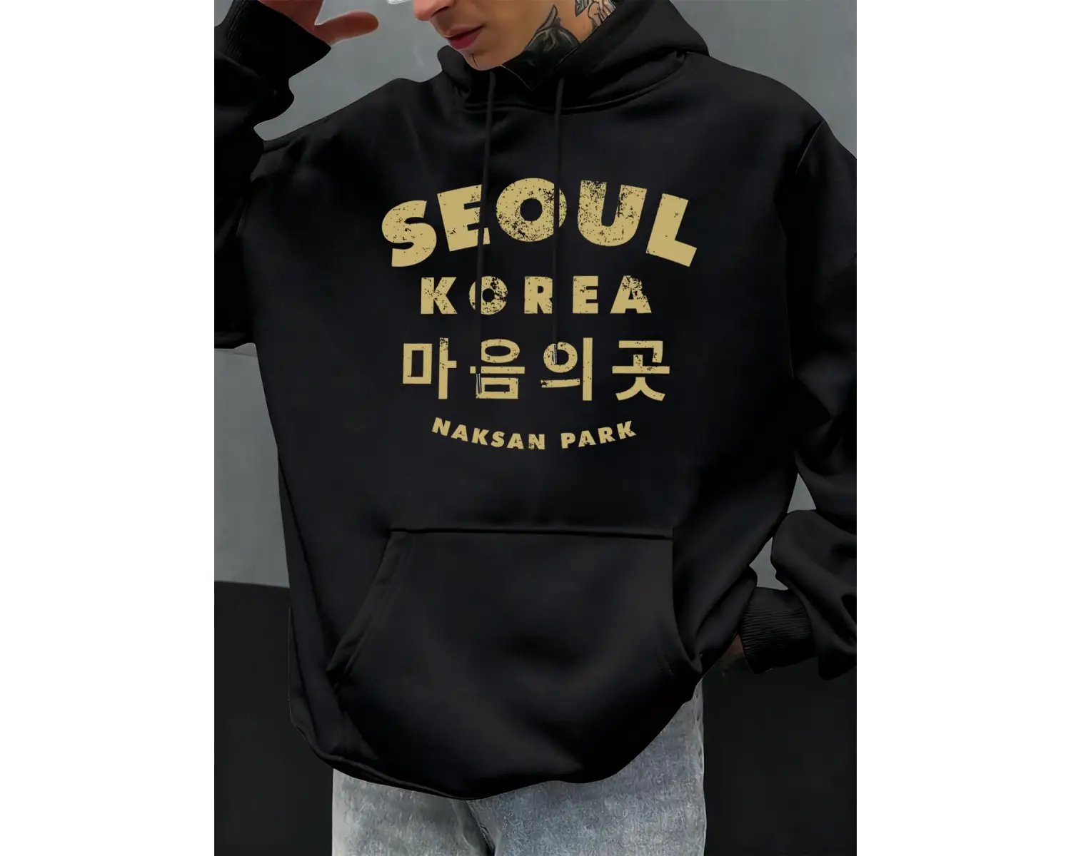 Seul Kore Mektup Baskılar Erkekler Hoody Sonbahar Polar Kapüşonlular Hip Hop Büyük Boy Sokak