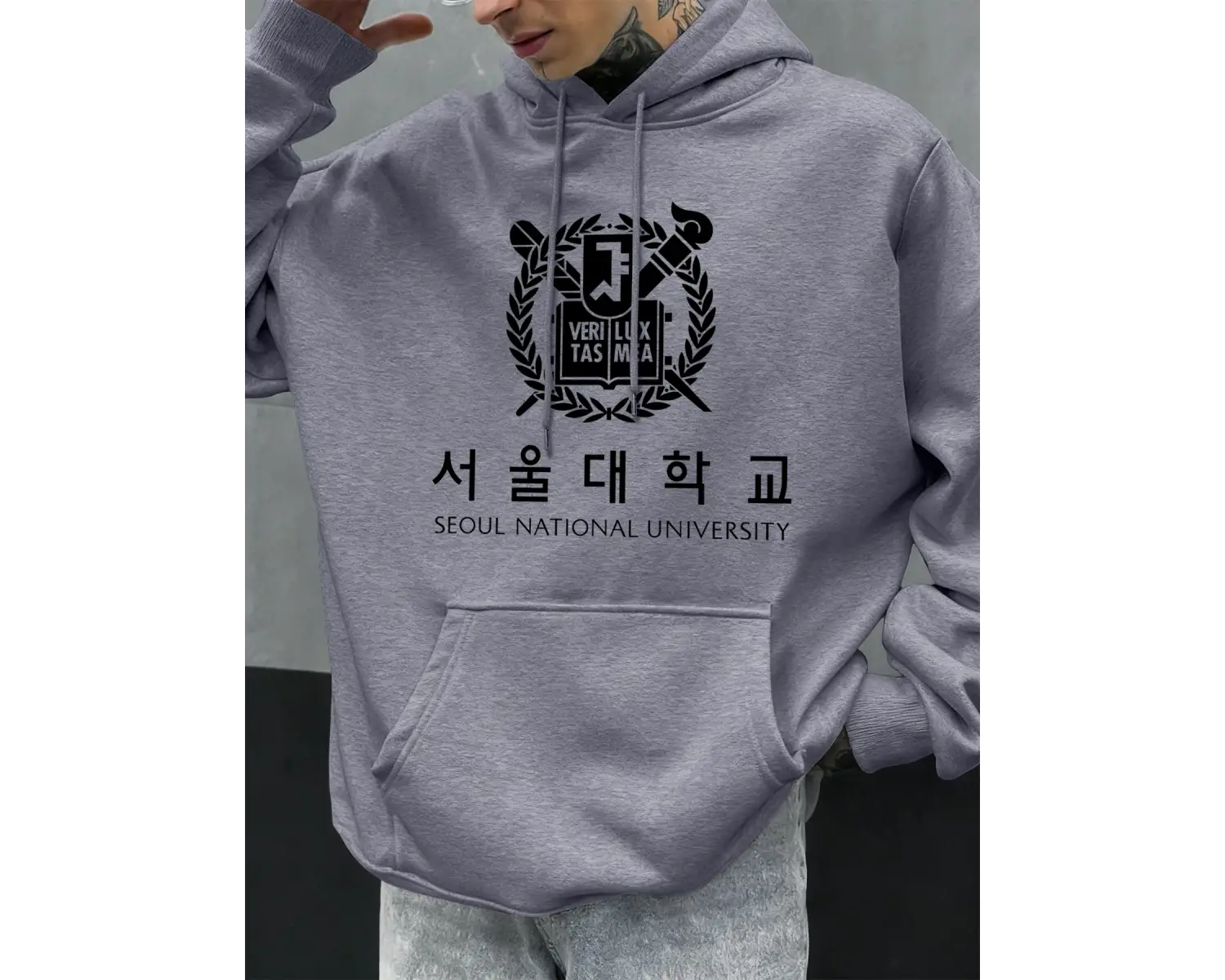 Seul Ulusal Üniversitesi Baskılı Hoody Erkekler Büyük Boy Polar Rahat Kapüşonlular Sonbahar H