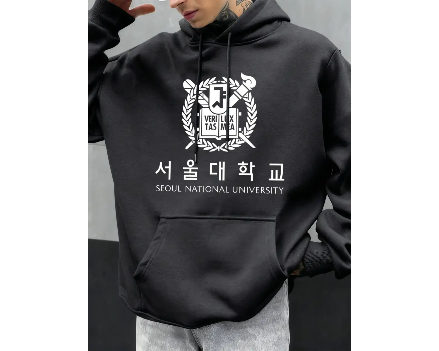 Seul Ulusal Üniversitesi Baskılı Hoody Erkekler Büyük Boy Polar Rahat Kapüşonlular Sonbahar H