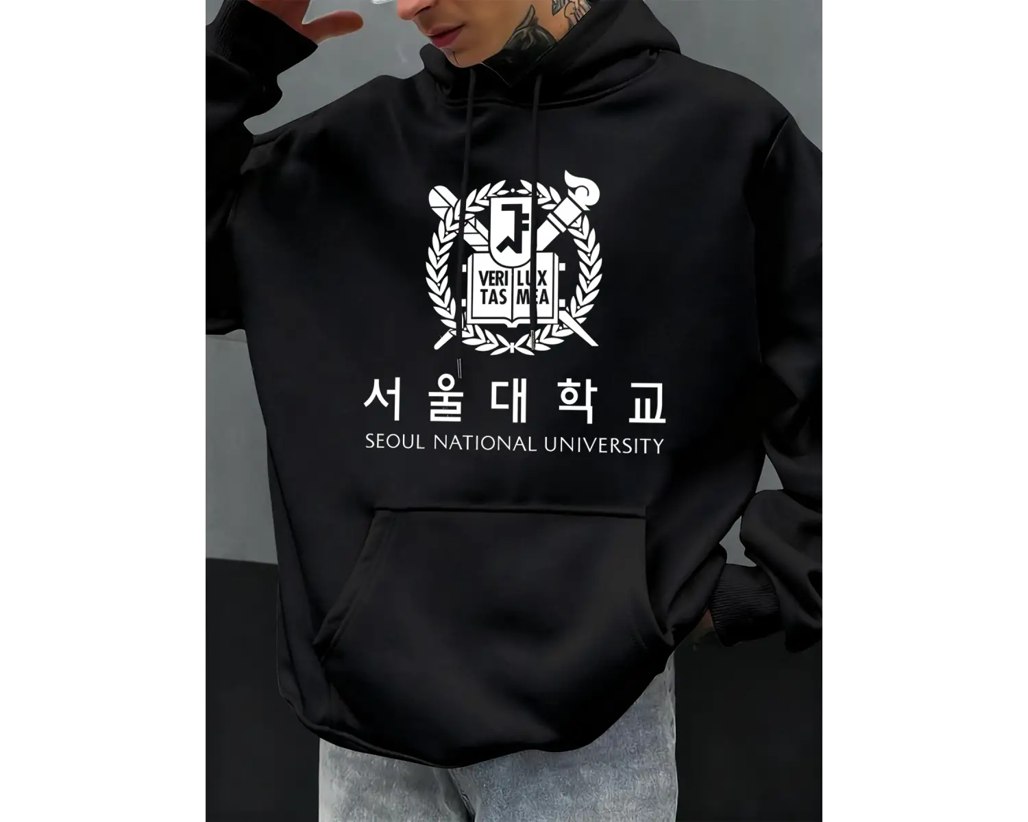 Seul Ulusal Üniversitesi Baskılı Hoody Erkekler Büyük Boy Polar Rahat Kapüşonlular Sonbahar H