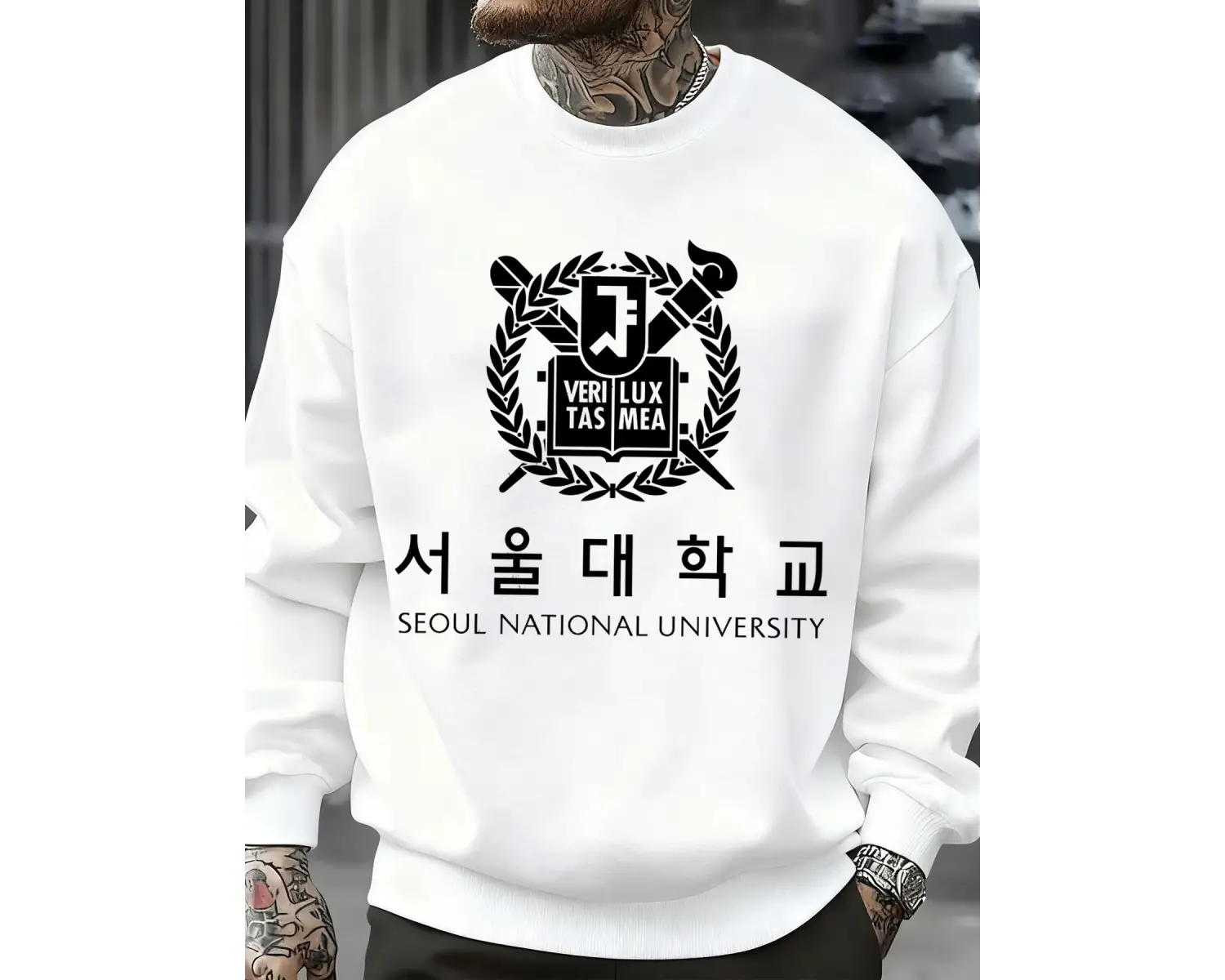 Seul Ulusal Üniversitesi Desen Erkekler Kazak Polar Sonbahar Sokak Şıklığı Bisiklet Yaka Büyü